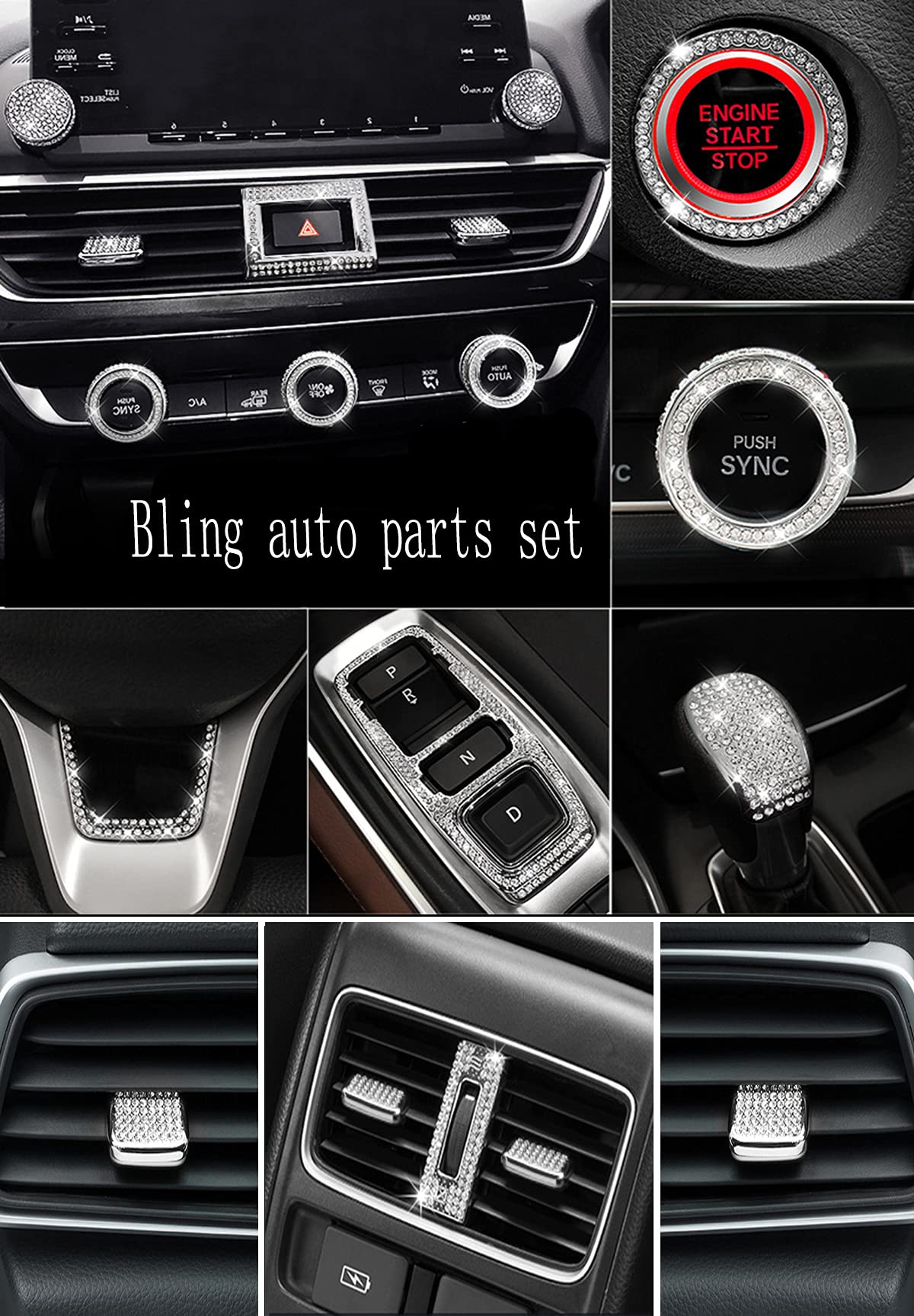3D Rhinestone Steering Wheel Cover for 2018-2019 Honda Accord 10th Gen & Inspire - Bling Car Accessories with Glittering Knob Applique - Perfect for Customization & Luxury Interior Upgrade