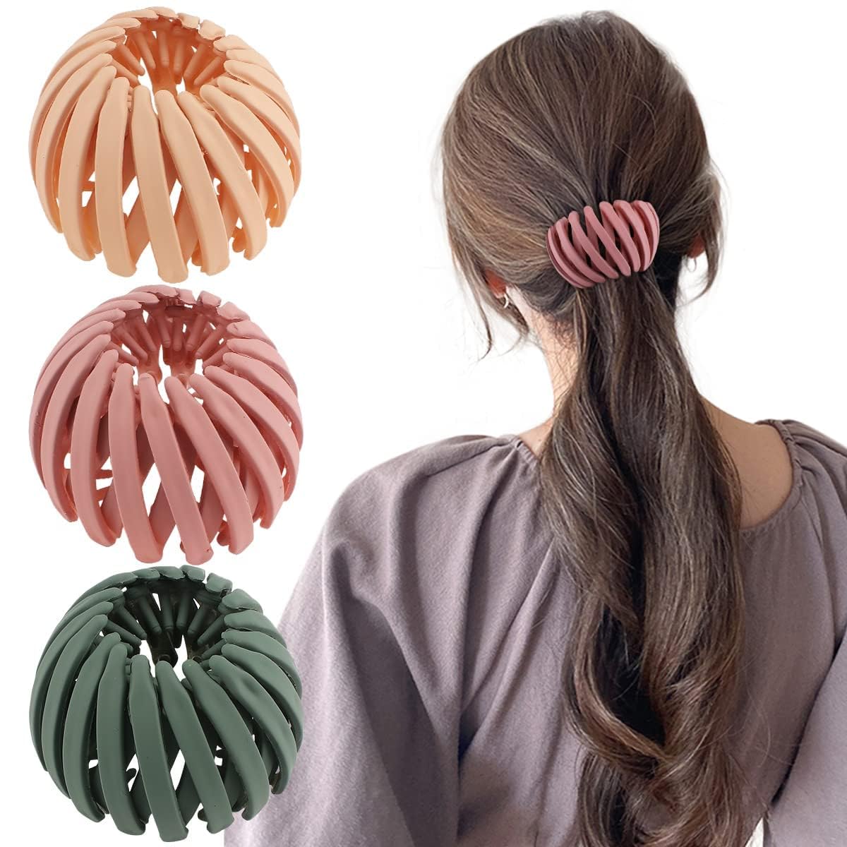 4PCS Korean Fashion Rhinestone Rose Hair Clips - Expandable Ponytail Holders & Bun Makers for Women (Multicolor) | Perfect for Weddings, Parties & Daily Styling