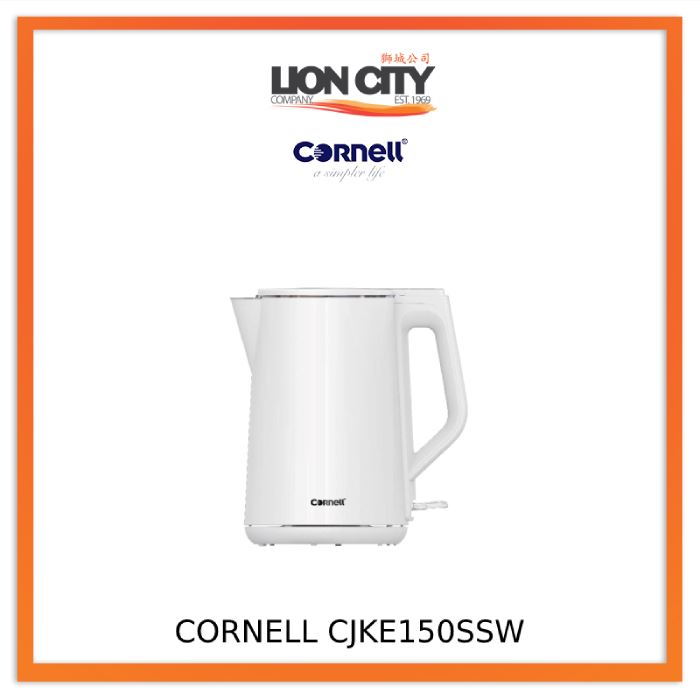 Cornell CJKE150SSB/SW 1.5L Stainless Steel Cordless Electric Kettle - Cool Touch Double Wall, Fast Boiling, Auto Shut-Off - Perfect for Home, Office & Dorm Use