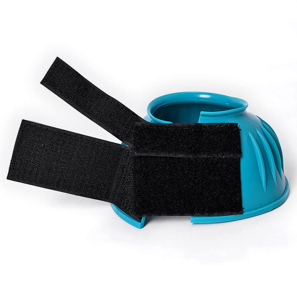 HILASON PVC Ribbed Double Hook and Loop Bell Boots for Horses - Durable & Protective Turquoise Hoof Boots for Riding, Training, and Turnout