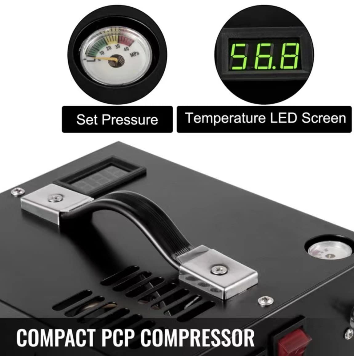 High Pressure PCP Air Compressor 4500psi/30MPa for Air Rifles & Airguns - Oil Free, Water Free, Manual Stop - 110V AC/12V DC Power - Perfect for Hunting, Target Shooting & Outdoor Sports