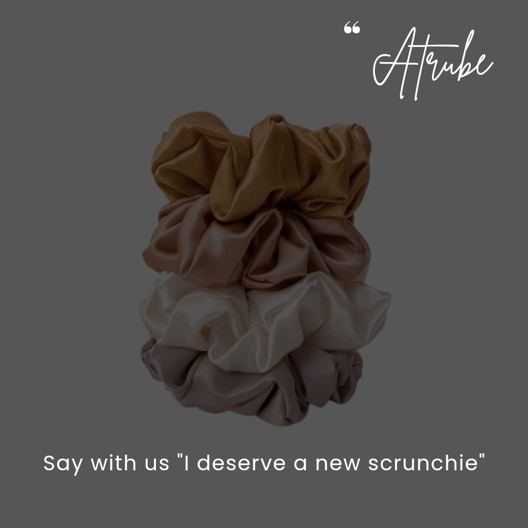 Atrube's Satin Silk Hair Scrunchies - 6-Pack Soft Hair Ties for Women & Girls, Fluffy Ponytail Holders for Fine & Curly Hair - Perfect for Work, Gym, Sleep & Everyday Use