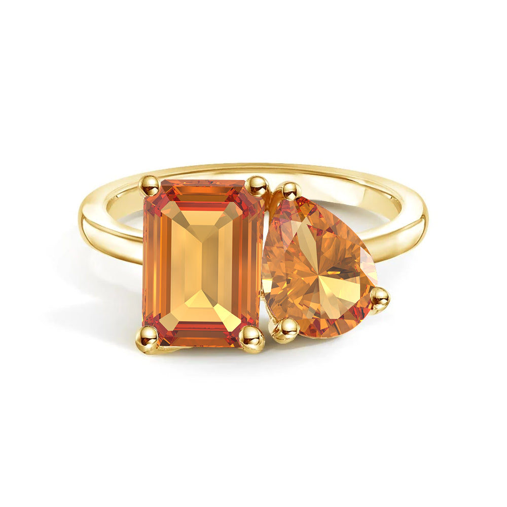Personalized Citrine Toi et Moi Anniversary Ring - Custom Birthstone Jewelry for Couples, Gift for Her, Wedding Band, Romantic Present for Valentine's Day or Anniversary