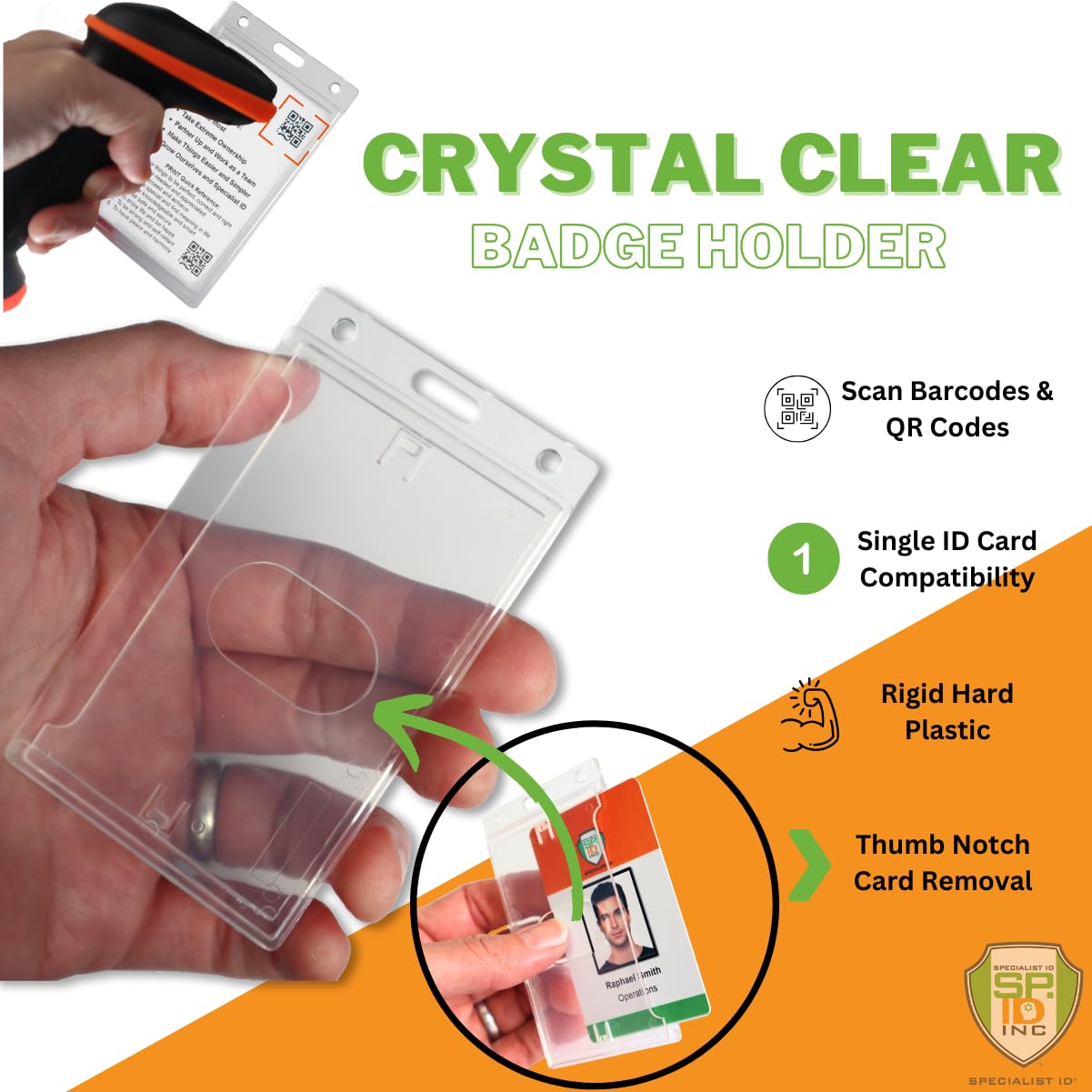 3 Pack Heavy Duty Plastic ID Badge Holder - Clear Vertical Card Protector for Work & Events