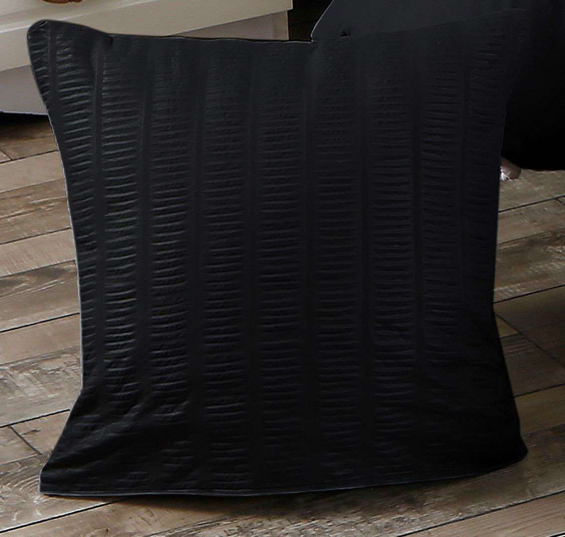 Premium 1000TC Ultra Soft Seersucker Cushion Covers - 2 Pack (Black) - Perfect for Sofa, Bed & Home Decor