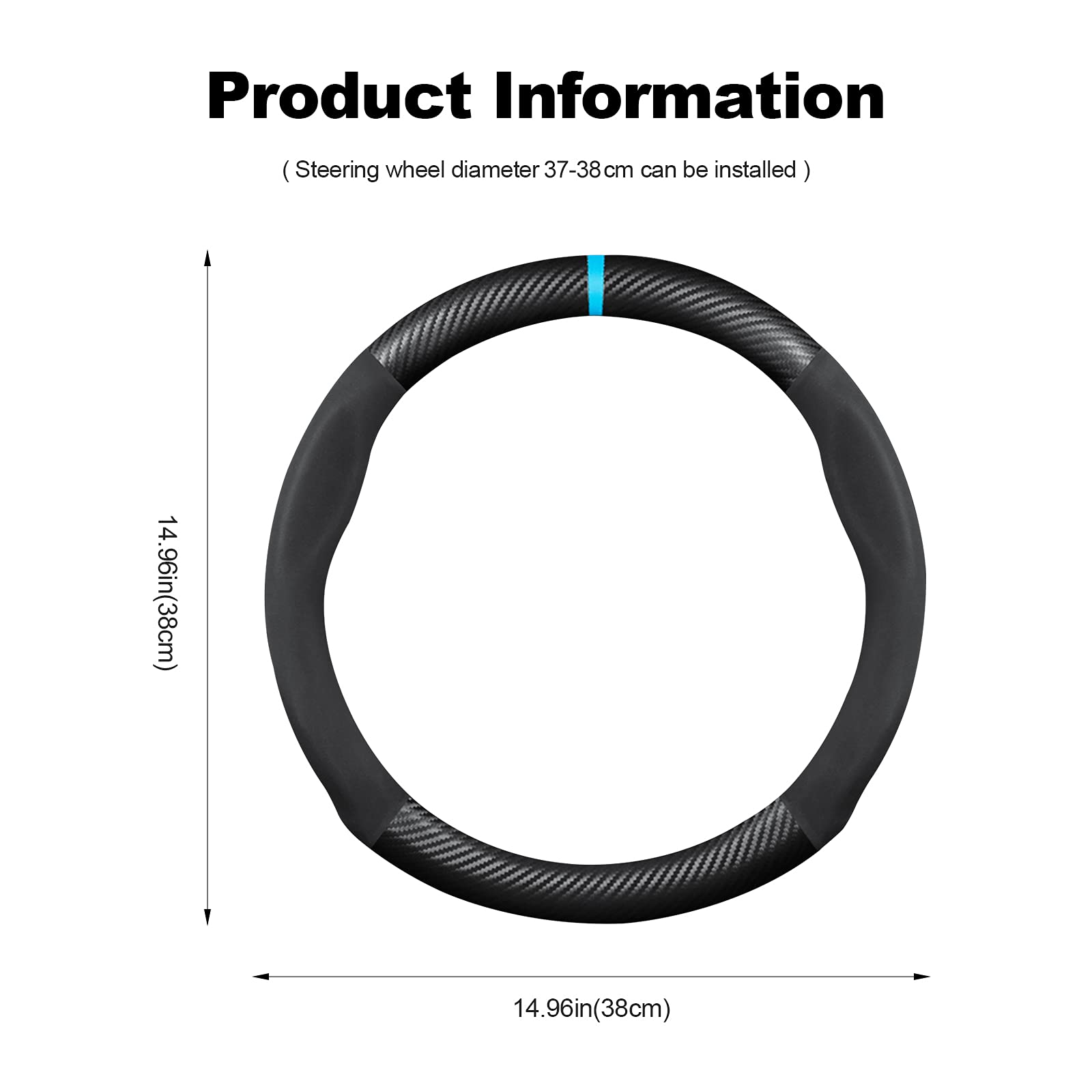 Premium Carbon Fiber & Microfiber PU Leather Steering Wheel Cover - Anti-Slip, Breathable, Sweat Absorbent - Fits 15