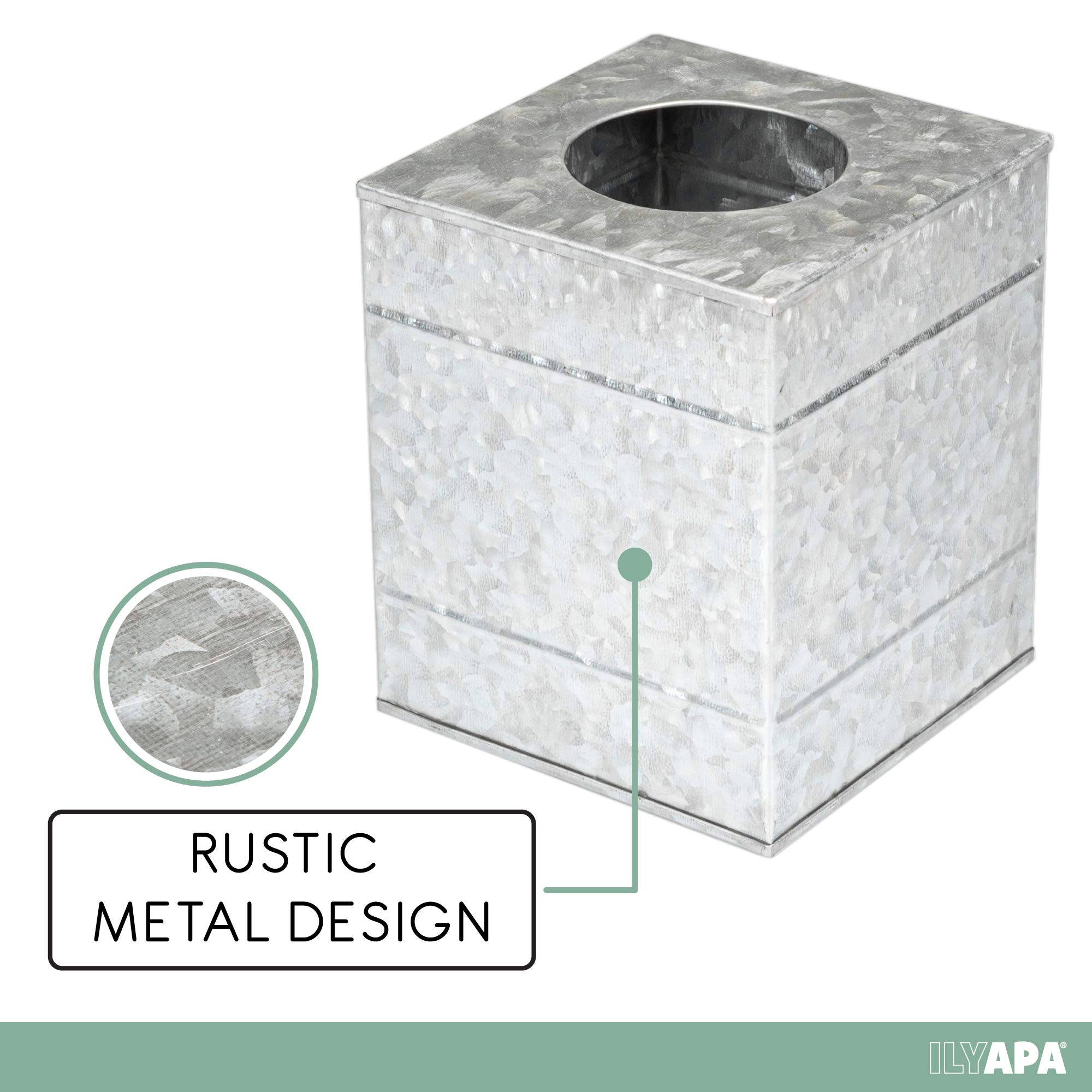 Rustic Galvanized Metal Tissue Box Cover - Square Decorative Holder for Home & Office | Perfect for Living Room, Bedroom, Bathroom, and Kitchen Organization