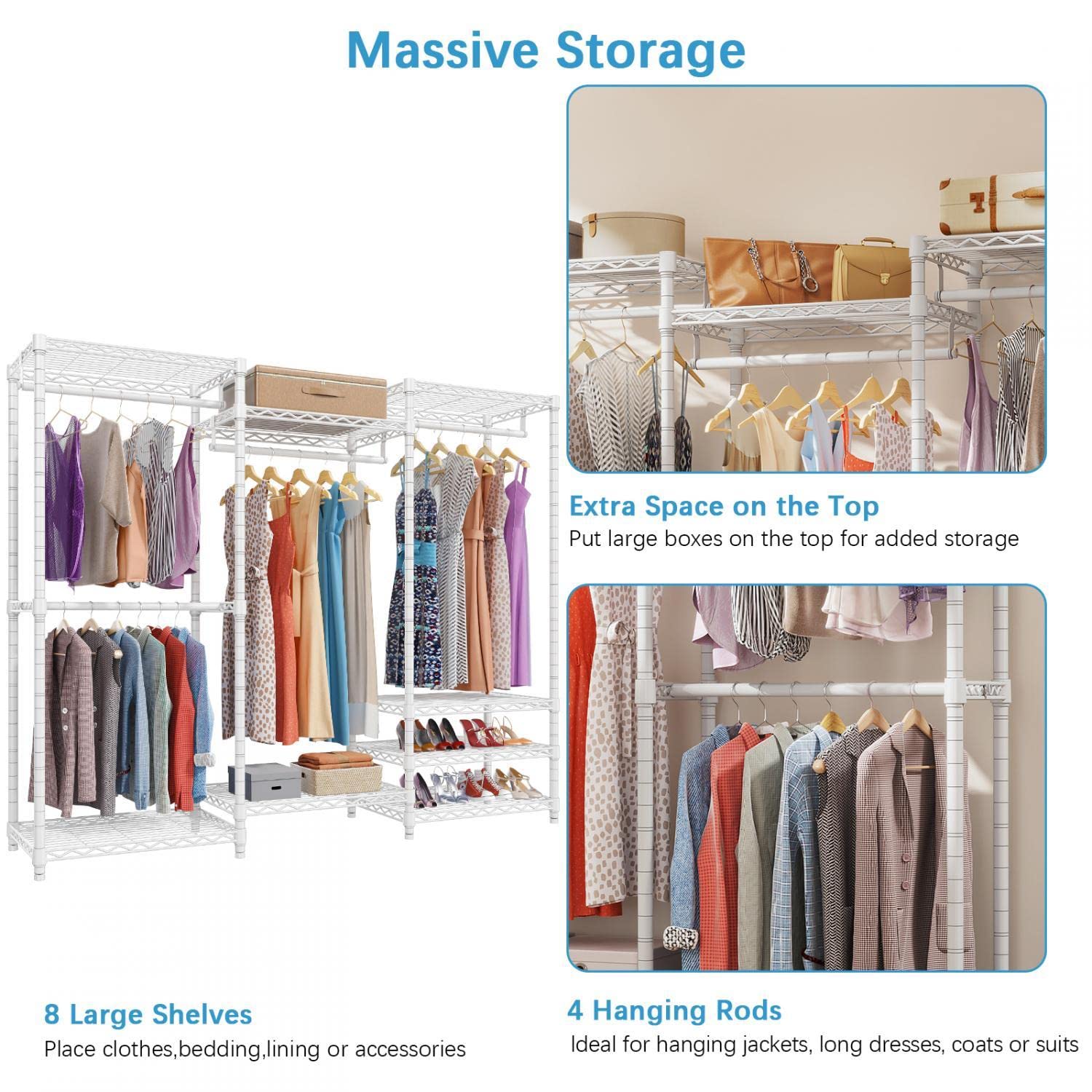 VIPEK V5 Heavy Duty Portable Closet Wardrobe - Freestanding Metal Clothing Rack for Bedroom, Closet Organizer & Storage Solution - White (Ideal for Small Spaces, Dorm Rooms & Temporary Closet Needs)