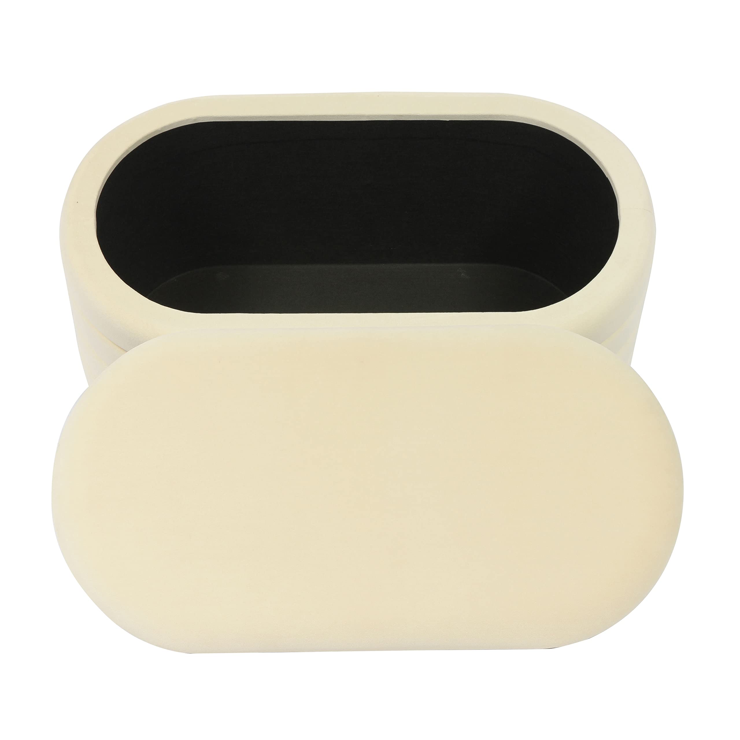 Tov Furniture Lillian Velvet Storage Bench - Cream Upholstered Ottoman with Hidden Storage | Perfect for Bedroom, Living Room & Entryway Organization