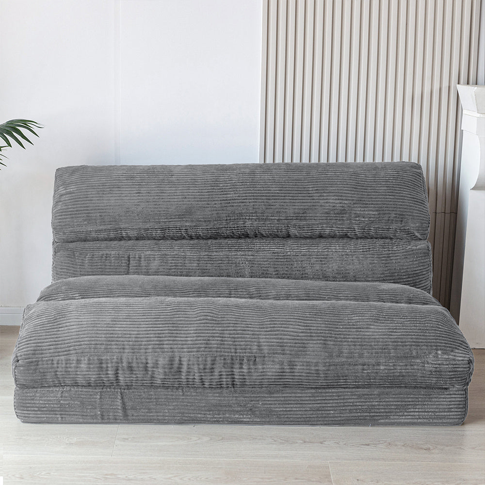 MAXYOYO Corduroy Bean Bag Folding Sofa Bed - Extra Wide Convertible Floor Mattress for Living Room, Bedroom & Guest Room (Grey)