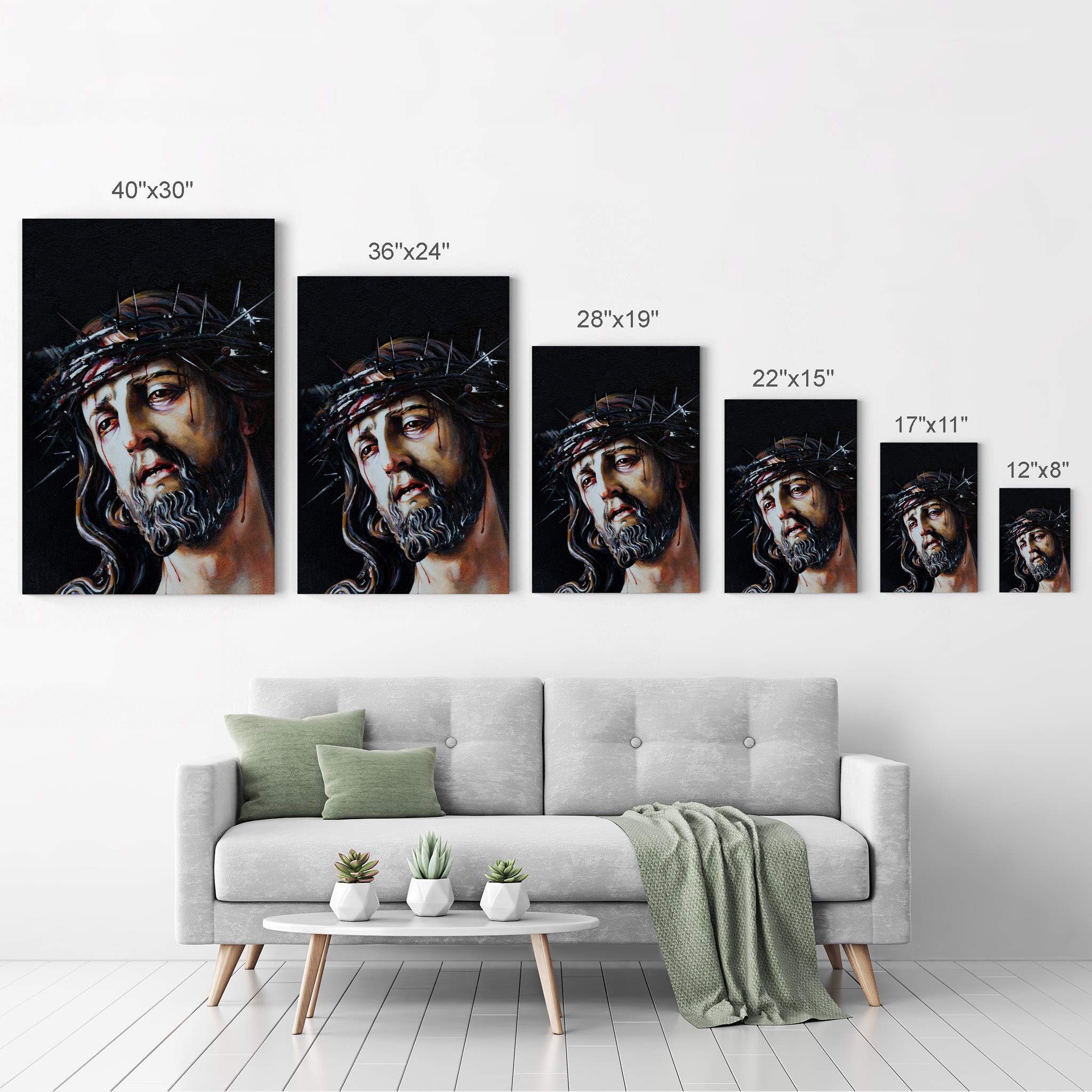 Jesus Christ in Crown of Thorns Canvas Wall Art - 36x24 Inch Religious Oil Painting Print for Christian Home Decor, Ready to Hang - Perfect for Living Room, Bedroom & Office - Inspirational Gift for Faithful