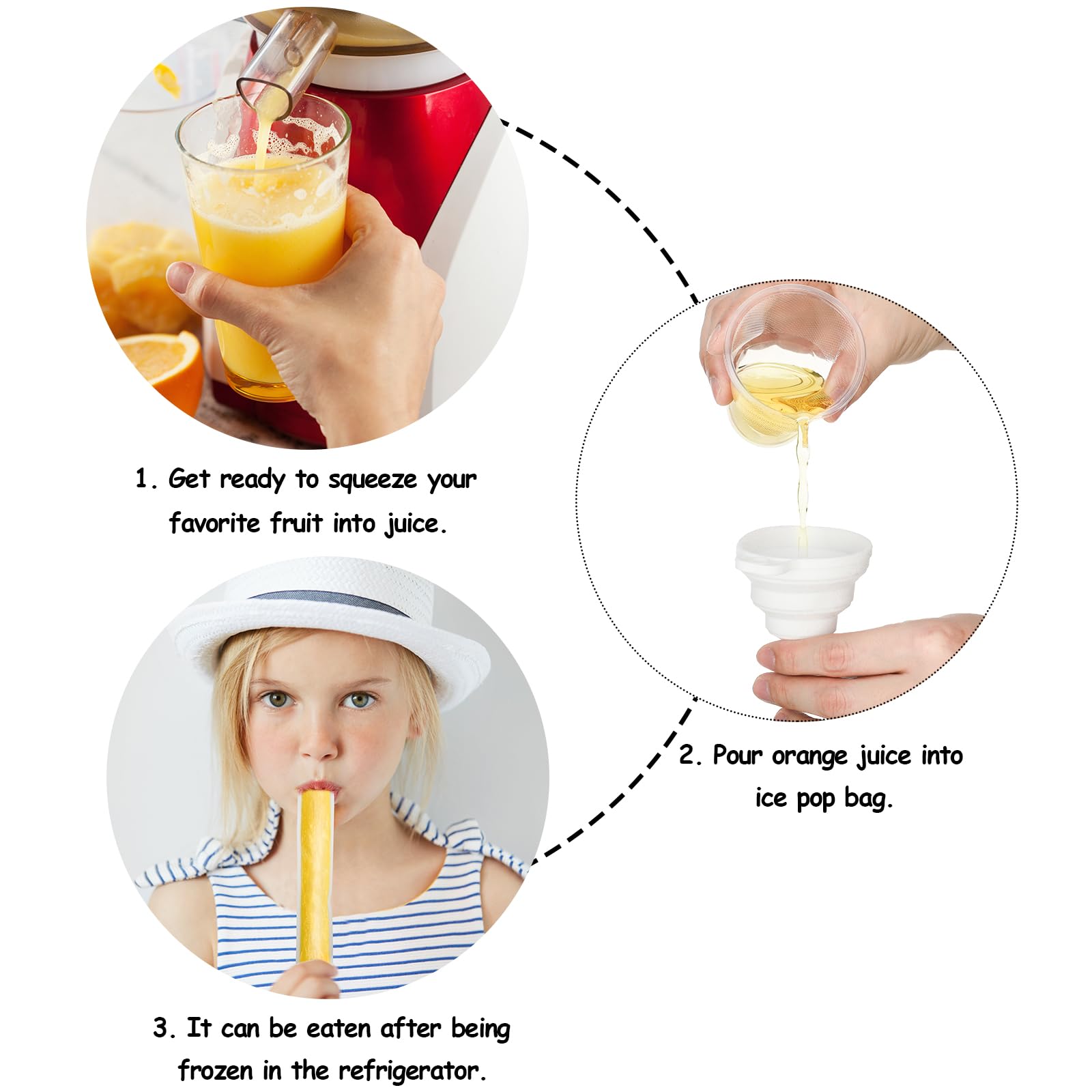 450-Piece Disposable Ice Mold Bags for Homemade Popsicles, Healthy Snacks & Smoothies - Includes 3 Funnels (8.7