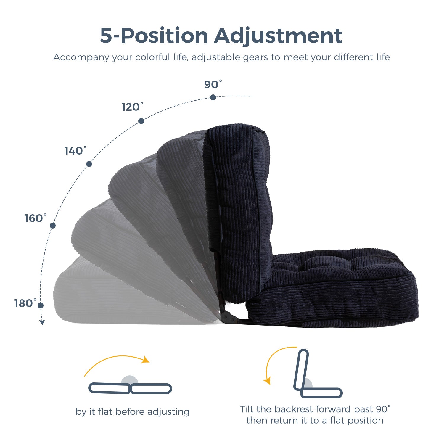 MAXYOYO Adjustable Floor Chair with Lumbar Support - Ergonomic Gaming & Meditation Seat for Adults - Comfortable Black Floor Cushion for Living Room, Bedroom & Office Use