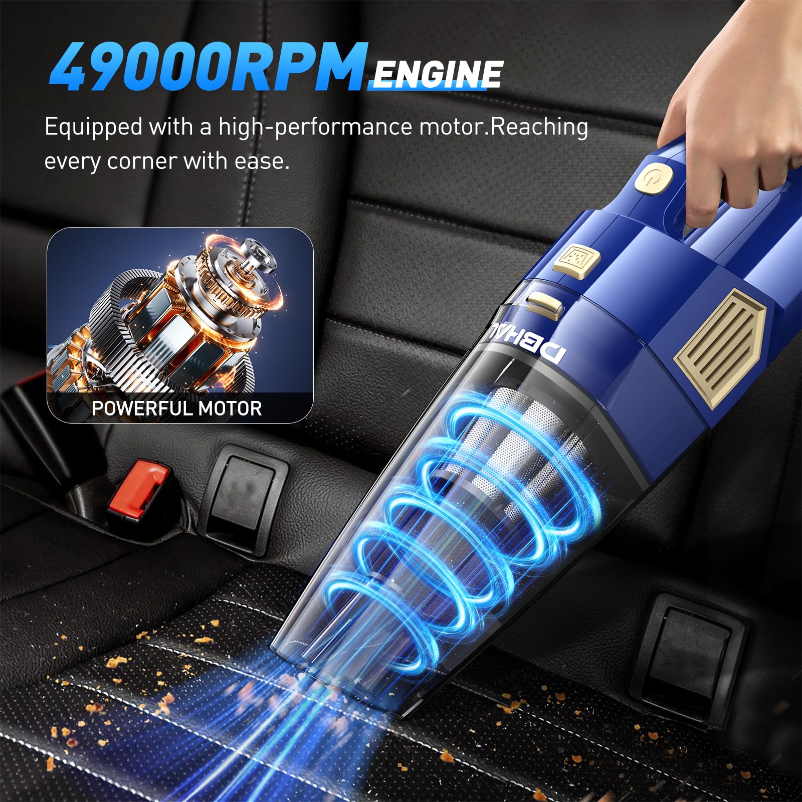Cordless Handheld Vacuum Cleaner - 15000PA Powerful Suction, Lightweight & Rechargeable with Multi Accessories | Portable Car & Home Dust Buster for Quick Cleaning, Pet Hair Removal, and Small Space Maintenance
