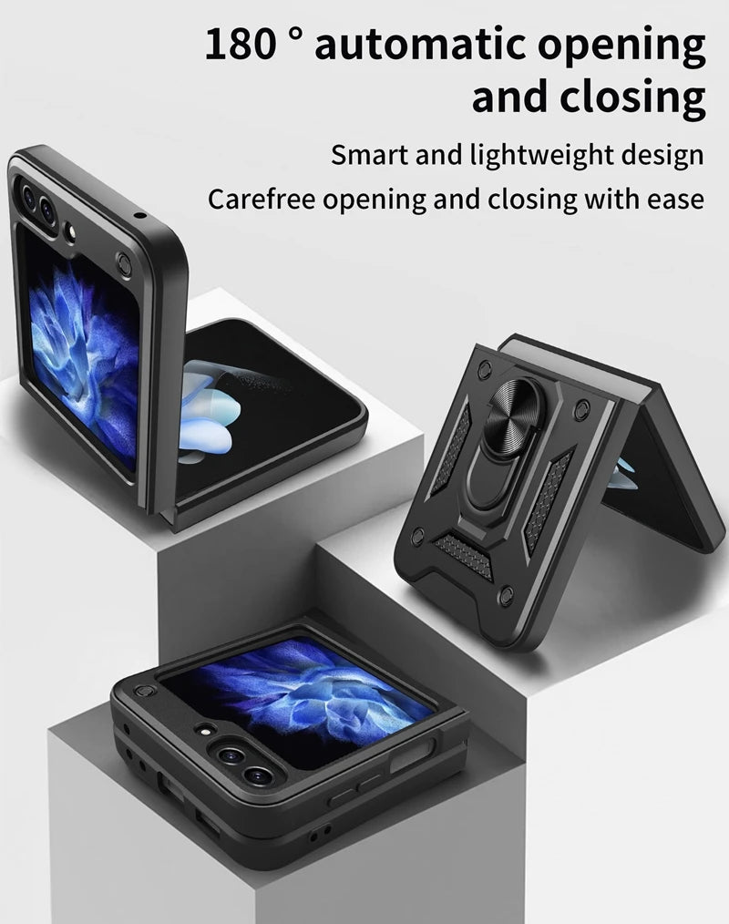 Samsung Galaxy Z Flip 6 Magnetic Car Mount Case with Ring Holder - Protective Armor Cover for Secure Phone Mounting While Driving