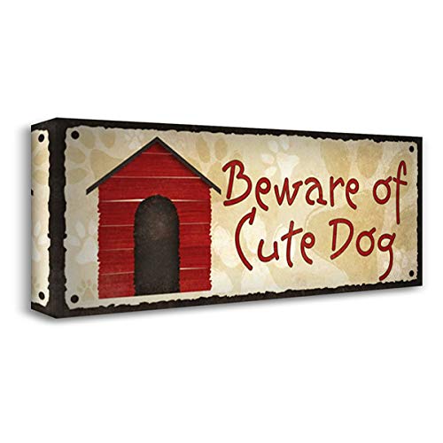 40x16 Large Gallery Wrapped Stretched Canvas Art - Beware of Cute Dog - Modern Wall Decor for Living Room, Bedroom & Office - Studio SD Graphics