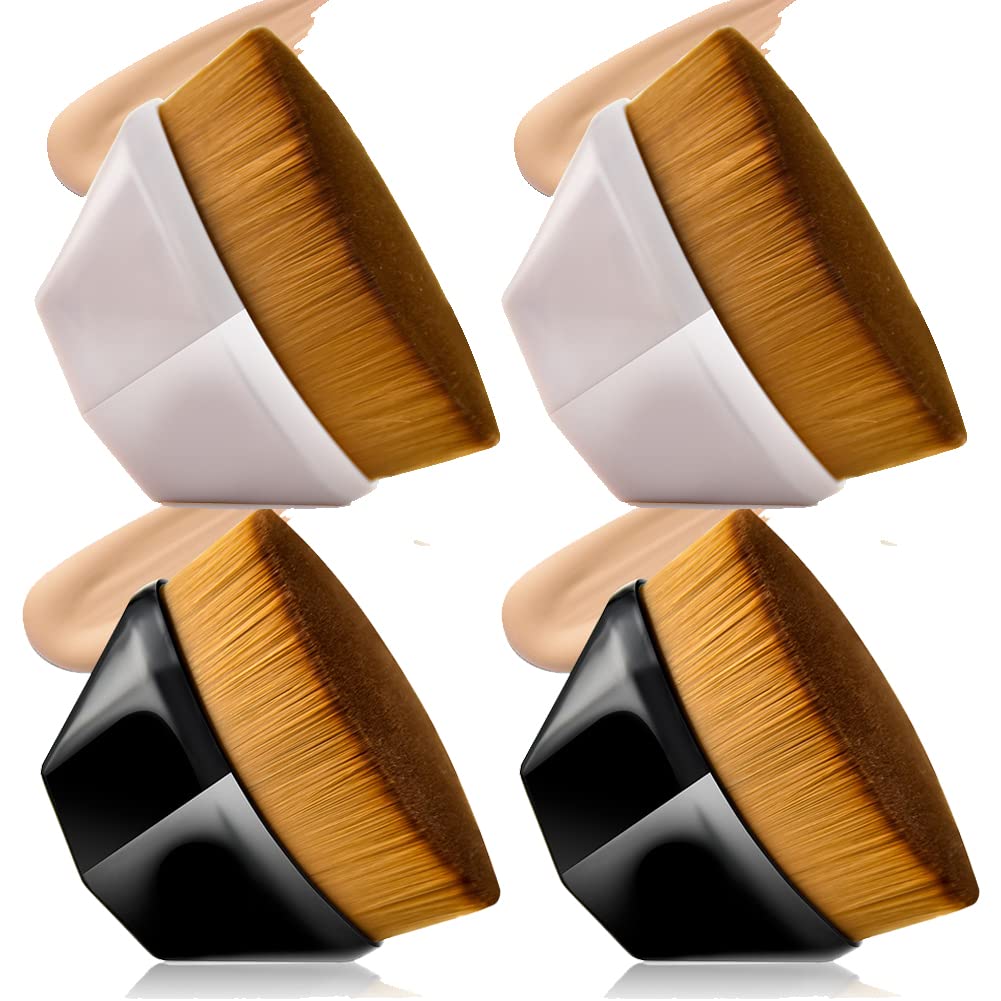 Flat Kabuki Makeup Brush Set (4pcs) for Foundation & Powder - Pink & Black