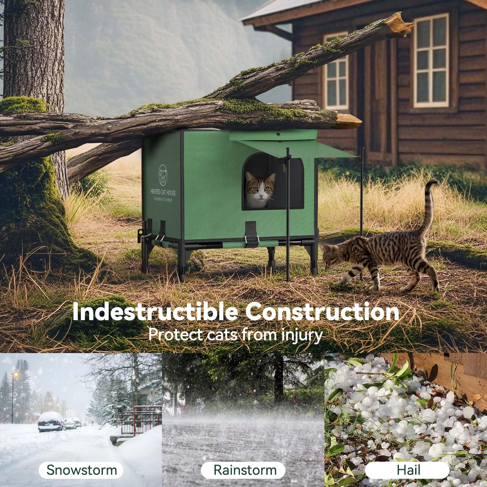 Pawaboo Heated Cat House for Outdoor Winter Use - 100% Waterproof, Insulated Shelter with Heater for Feral & Barn Cats - Weatherproof Design with Elevated Base & Awning - Perfect for Cold Weather Protection in Backyards, Garages & Outdoor Spaces