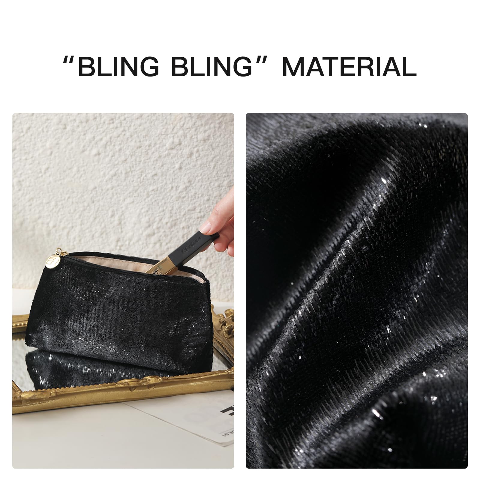 Small Black Makeup Bag for Women - Travel Cosmetic Pouch for Purse & Accessories | Cute Organizer for Toiletries, Makeup, Jewelry & Essentials - Perfect for Travel, Gym, Work & Daily Use