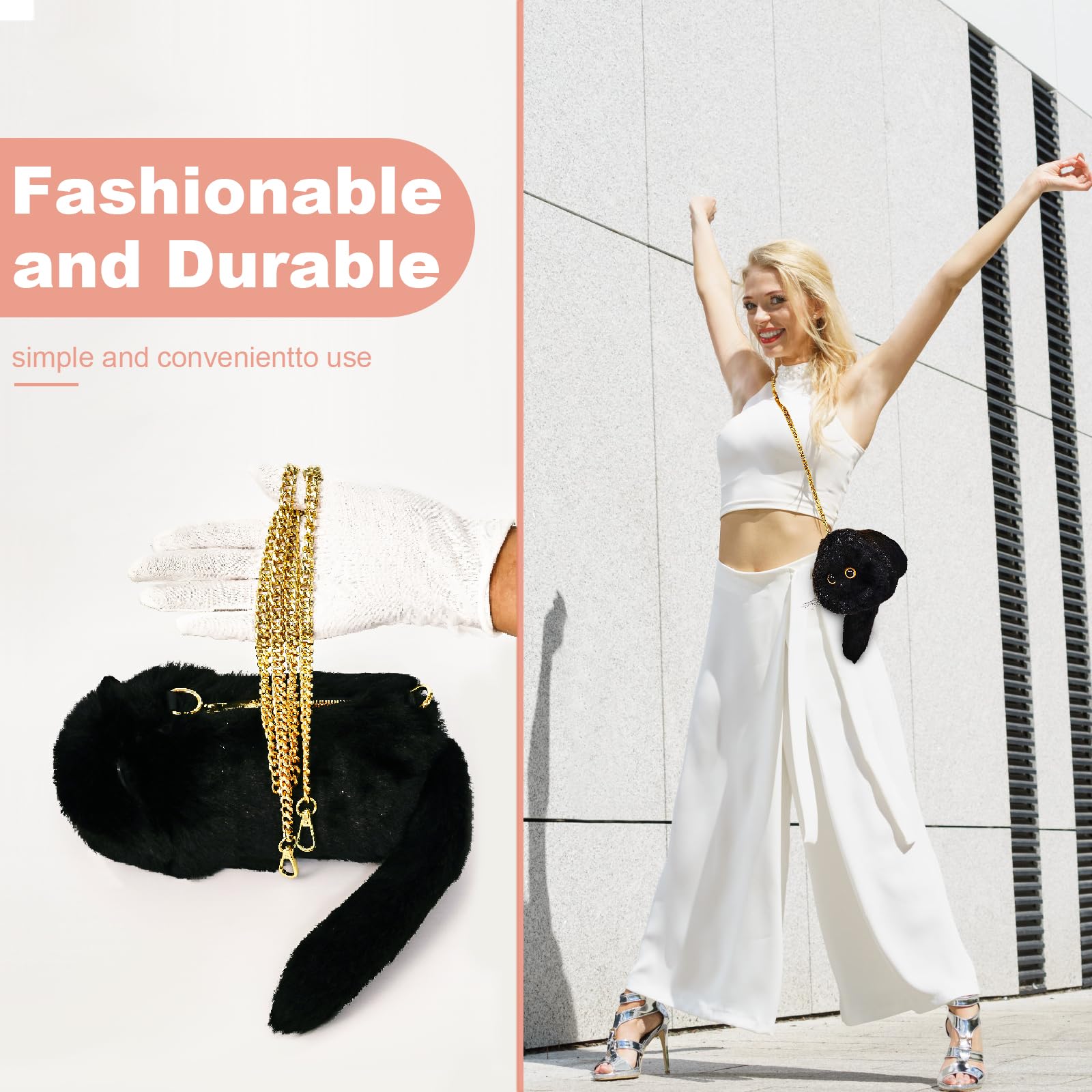 Stylish Furry Cat Purse for Women & Girls - Cute Kitty Shaped Shoulder Handbag for Casual Outings & Cat Lovers