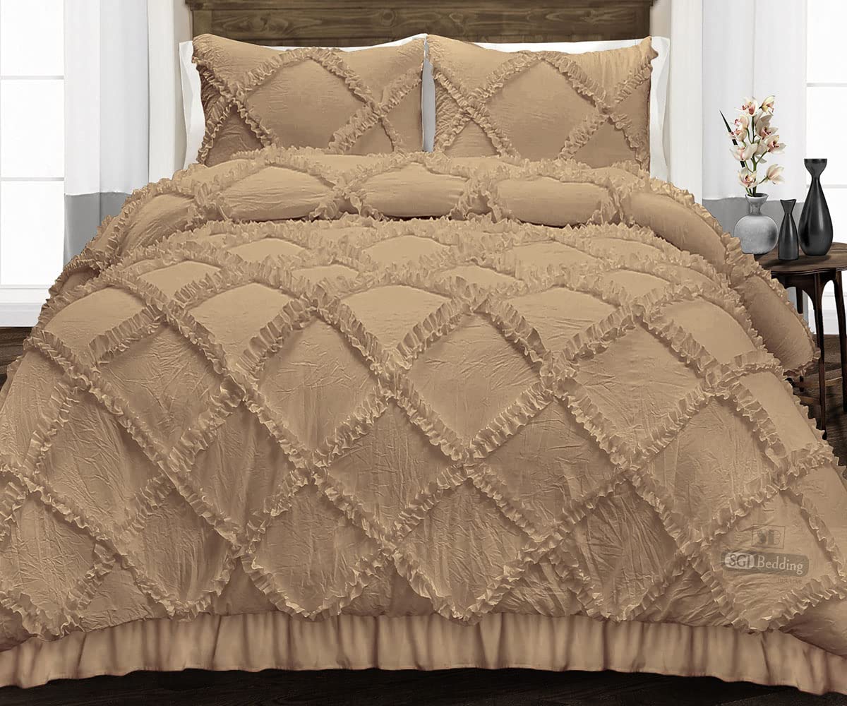 Premium King Size Comforter Set - 300 GSM Plush Siliconized Microfiber Filled Duvet Insert with Diamond Ruffle Design & Box Stitching, Taupe Color, Includes Matching Pillowcases - Ultra Soft & Fluffy for Bedroom Luxury - Perfect for Master Bedrooms, Guest Rooms & Cozy Winter Nights