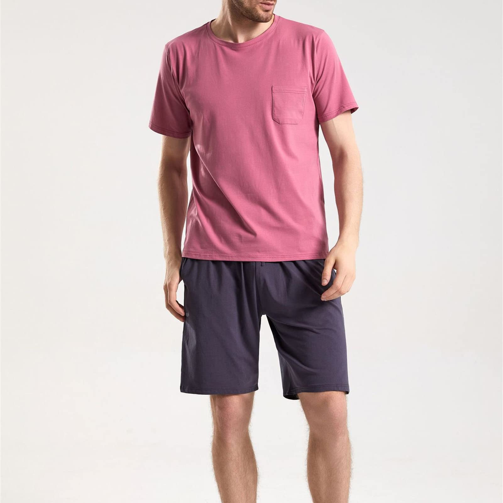 Men's Short Sleeve Henley Pajama Set - Soft & Comfortable 2-Piece Lounge Sleepwear with Shirt & Shorts - Perfect for Relaxing at Home, Lounging or Sleeping