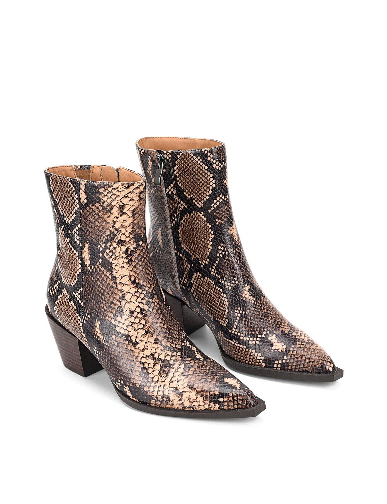 Roger Women's Ankle Boots - Brown Snake Leather Fashion Booties for Fall & Winter | Comfortable Casual & Dressy Shoes for Outfits, Office, Date Night