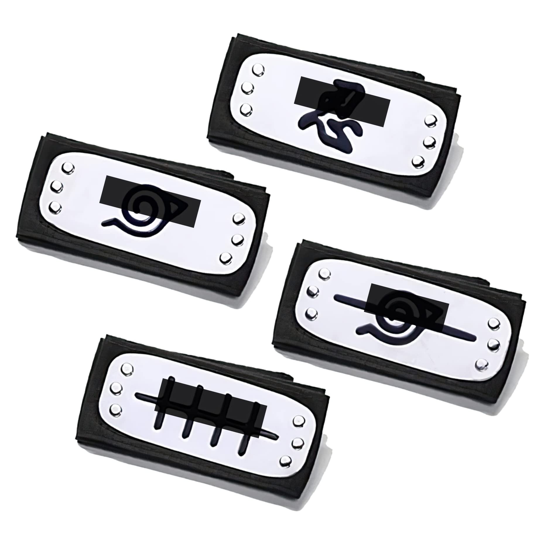 Leaf Village Headband 4-Pack - Black Ninja Cosplay Headbands for Anime Fans | Unisex Naruto Inspired Shinobi Mask & Veil Accessories | Perfect for Halloween, Comic Con, and Anime Themed Parties