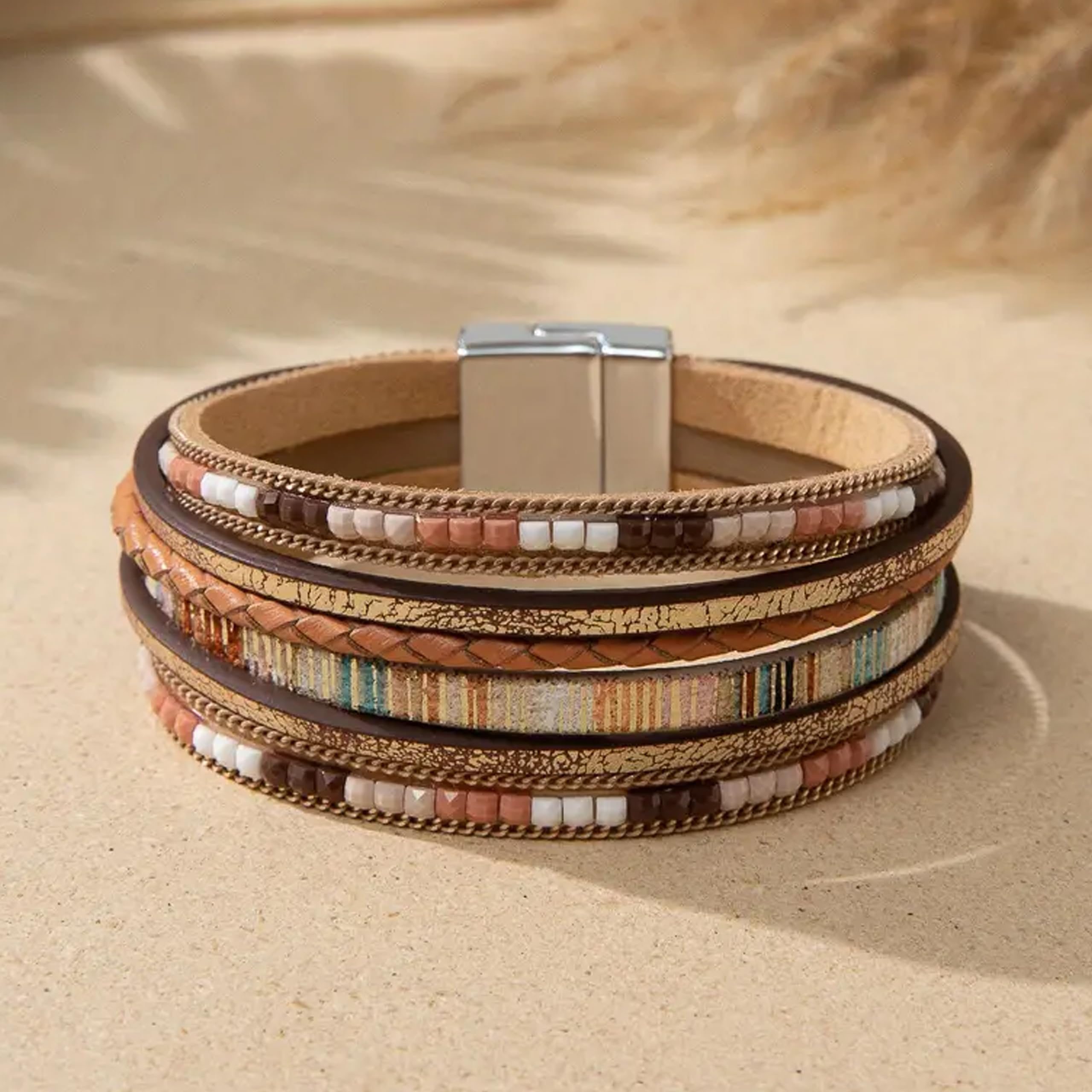 Trendy Blue Leather Wrap Bracelet for Women - Stackable Multi-Layer Cuff Western Jewelry | Perfect for Boho Outfits, Casual Wear & Festival Accessories