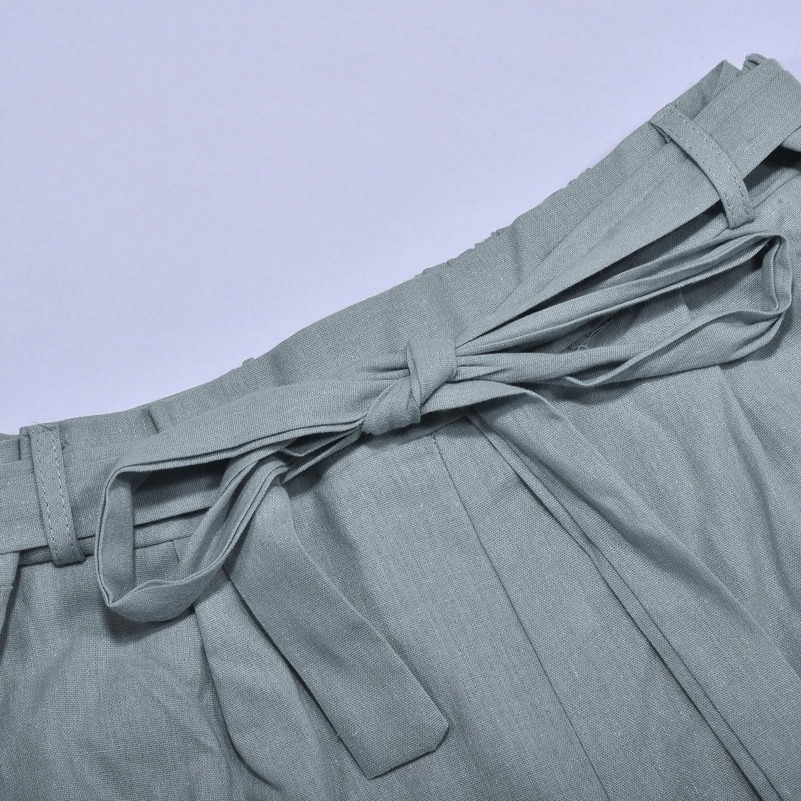 Women's 2-Piece Outfit Set - Loose Fit Cotton Linen Button Down Shirt & High Waist Pants Lounge Wear | Casual Summer Matching Sets for Home, Travel & Street Style