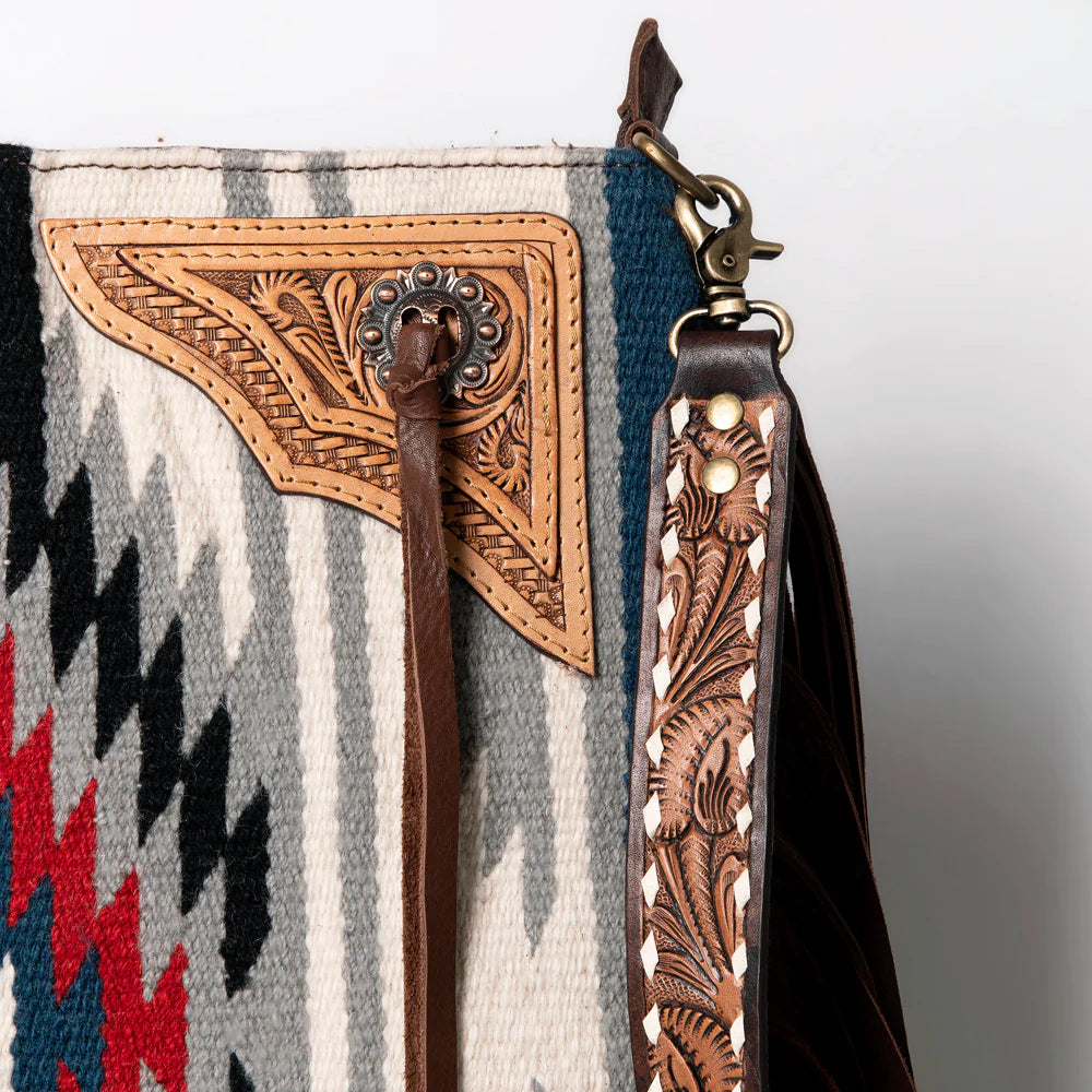American Darling Conceal Carry Gray/Red Aztec Fringe Crossbody Bag - Stylish & Functional Purse for Women, Perfect for Everyday Use, Travel, and Concealed Carry
