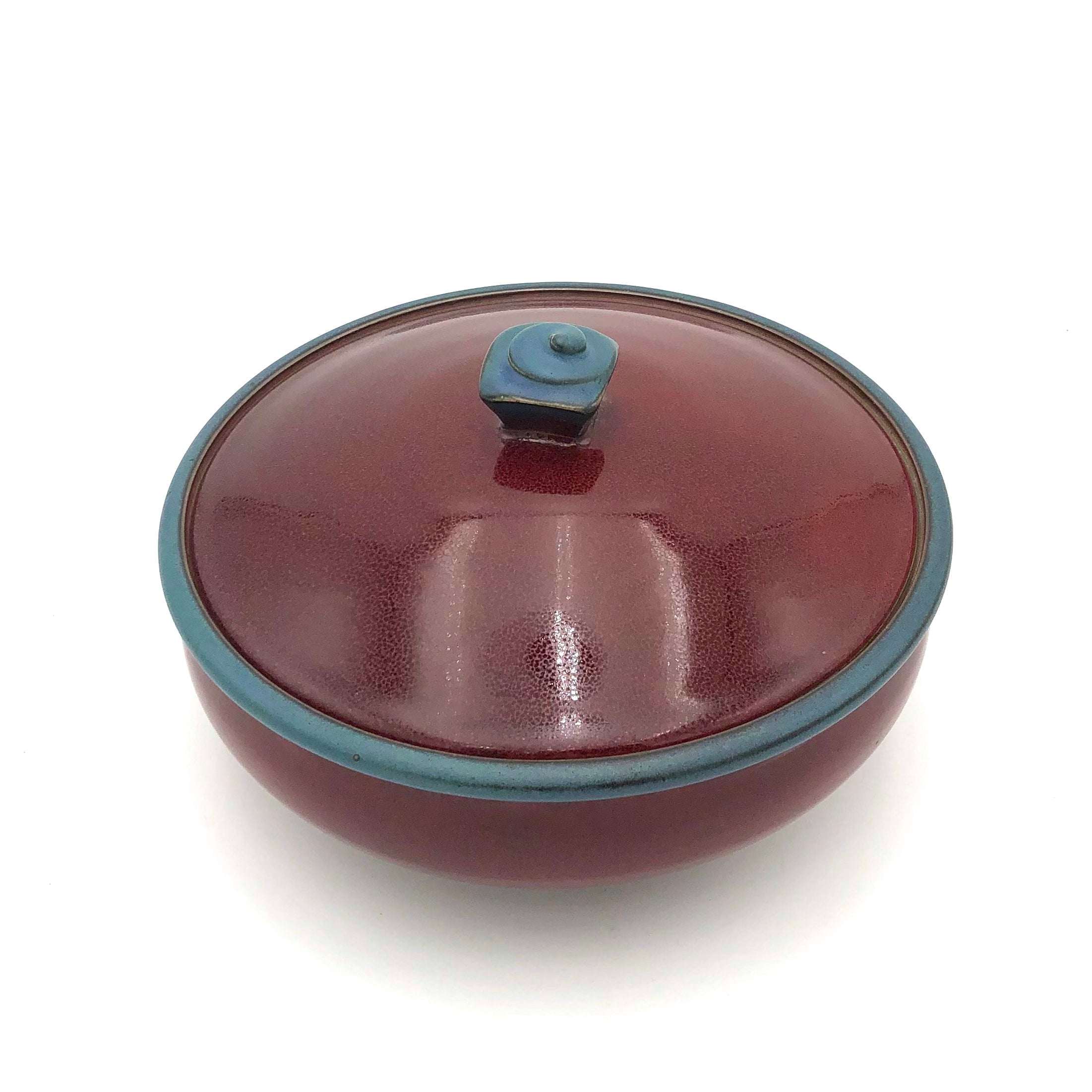Smith Round Lidded Casserole Dish - Large 3.5QT Dutch Oven, Oven Safe Ceramic Bakeware for Cooking, Serving & Storage (Red/Blue) - Perfect for Soups, Stews, Casseroles & Family Dinners