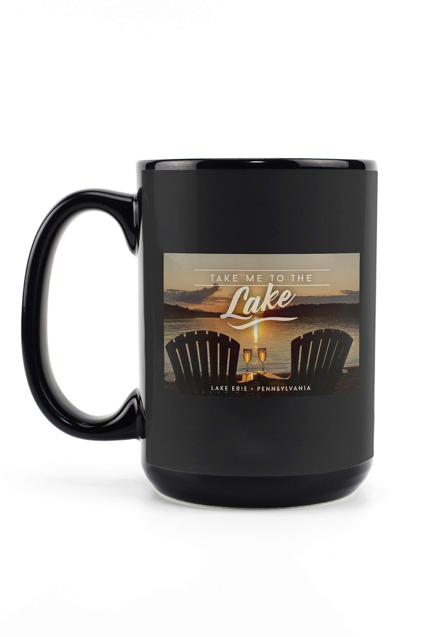 Erie Pennsylvania Lake Sunset View 15oz Black Ceramic Coffee Mug - Microwave & Dishwasher Safe - Perfect for Camping, Office & Home Use