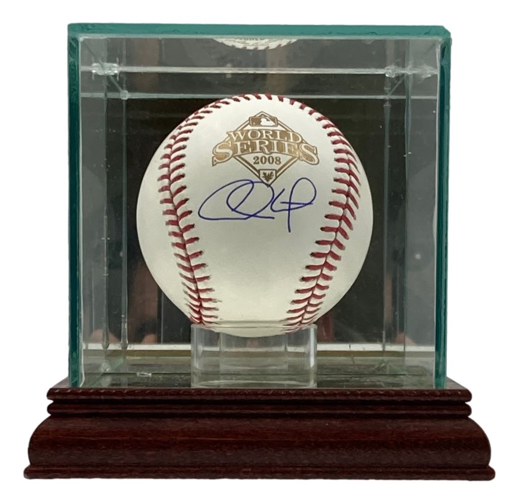 Chase Utley Autographed Philadelphia Phillies 2008 World Series Baseball with Display Case - Official MLB Memorabilia for Collectors & Sports Fans - Perfect for Man Cave, Sports Room Decor or Gift for Baseball Enthusiasts