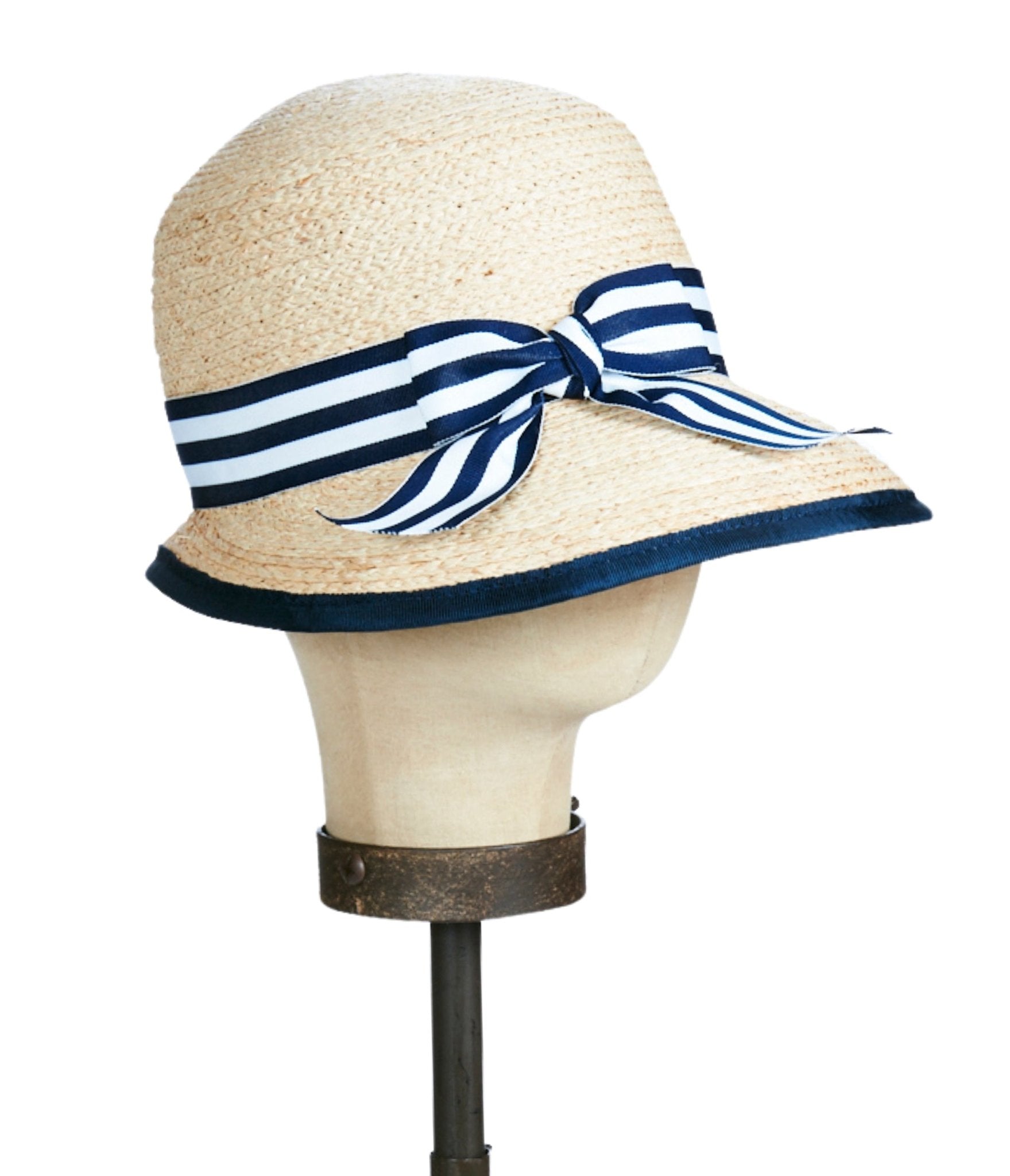 Kathy Jeanne Women's Blue Striped Ribbon Sun Hat - Wide Brim Summer Beach Hat for Women, Perfect for Outdoor, Garden, Vacation and Fashion Accessories