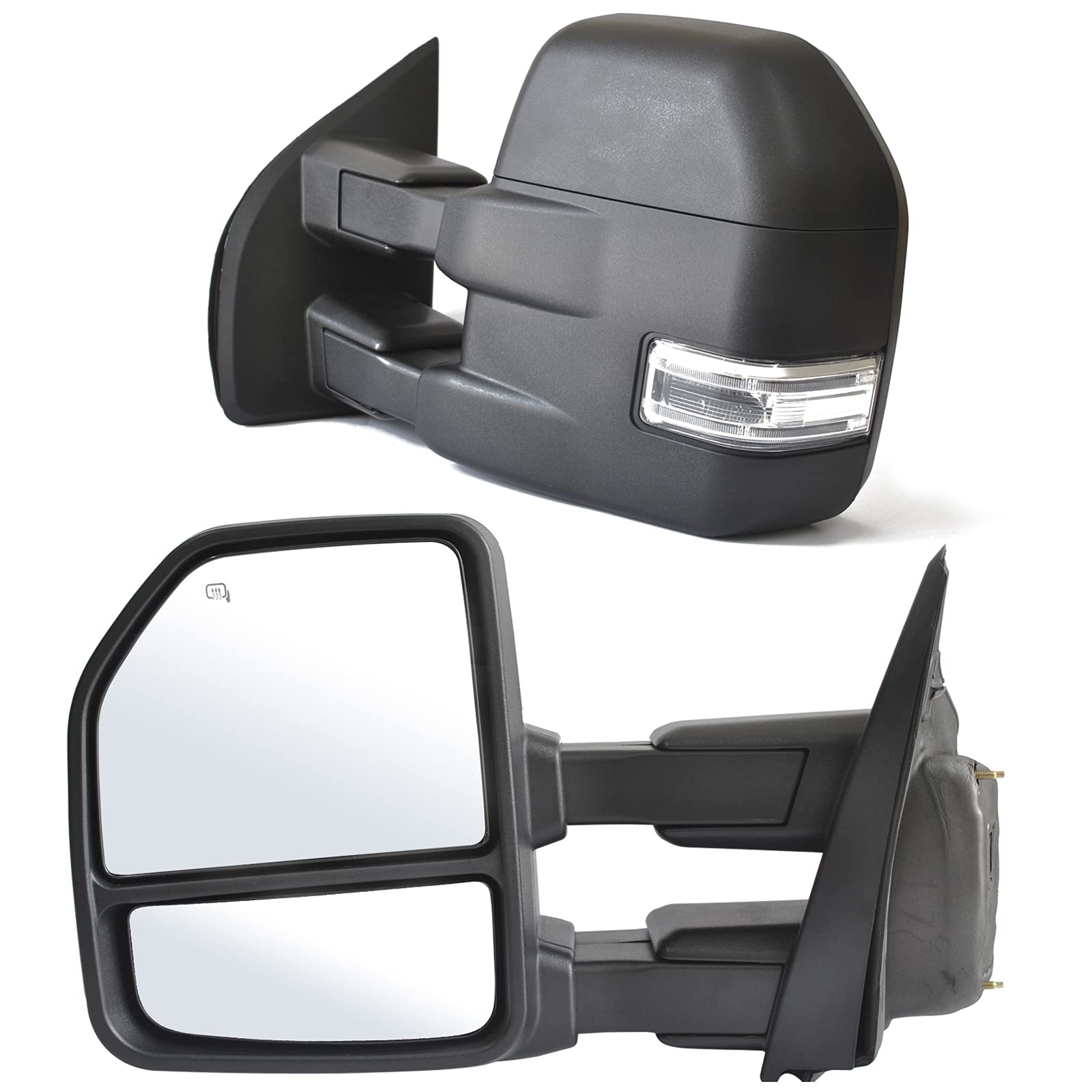 ReYee Towing Mirrors for Ford F150 (2015-2020) - Heated Power Adjustable with Turn Signal, Puddle Lamp, Auxiliary Light & Temperature Sensor | Manual Extendable Fold Design | 22 Pin Plug | Perfect for Truck Towing, Off-Roading & Night Driving