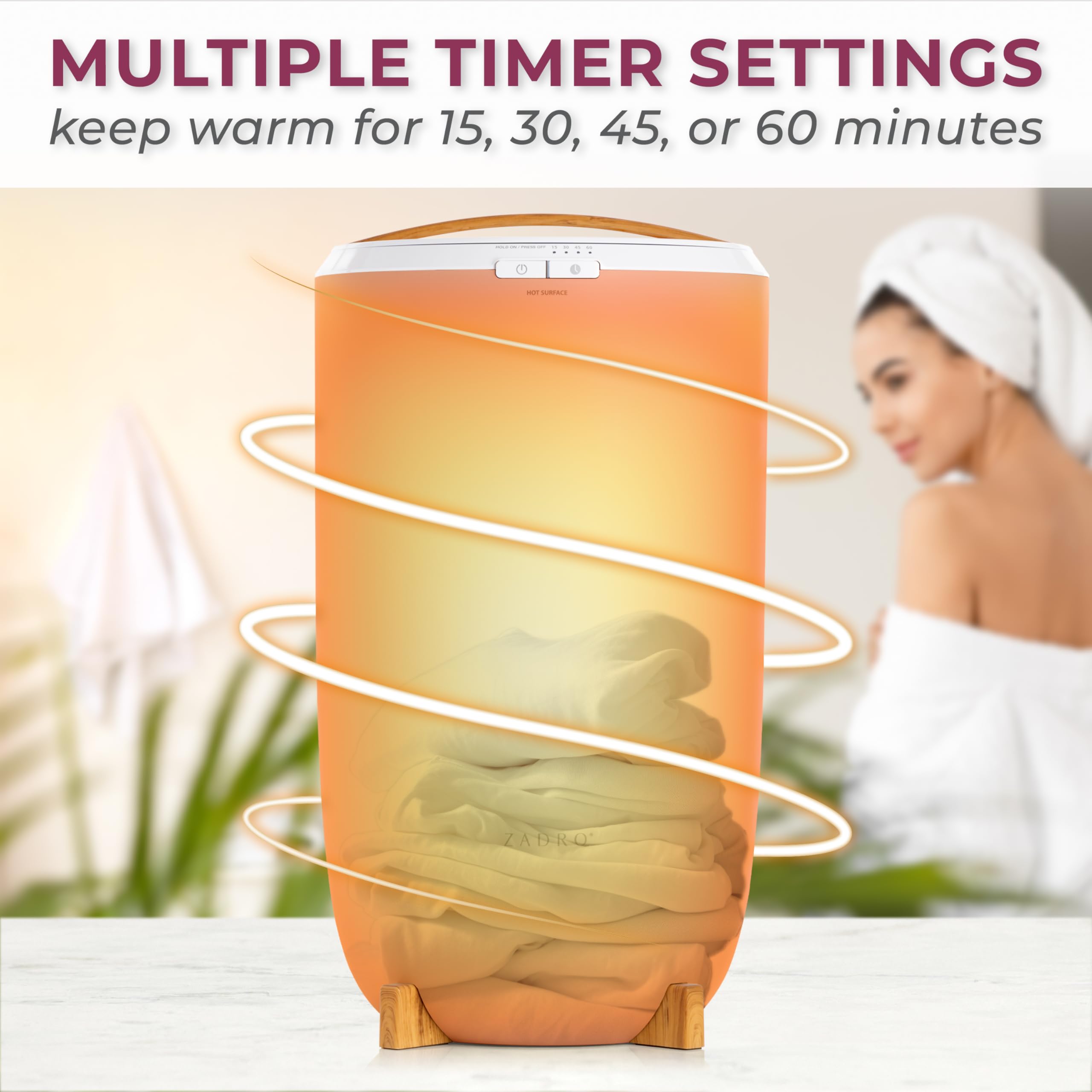 Zadro Large Aromatherapy Towel Warmer Bucket with Essential Oil Wood Disk | Stainless Steel Spa & Bathroom Towel Heater | Auto Shut Off | Holds 2 Large Towels, Blankets, Bathrobes & PJs | Perfect for Home Spa, Relaxation & Luxury Bath Experience