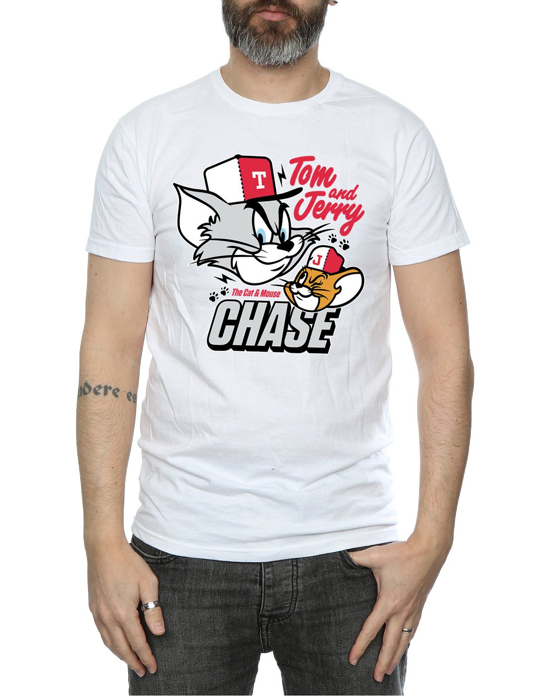 Tom and Jerry Men's Graphic T-Shirt - Small White - Funny Cartoon Cat & Mouse Chase Design - Perfect for Casual Wear, Gifts, and Fans