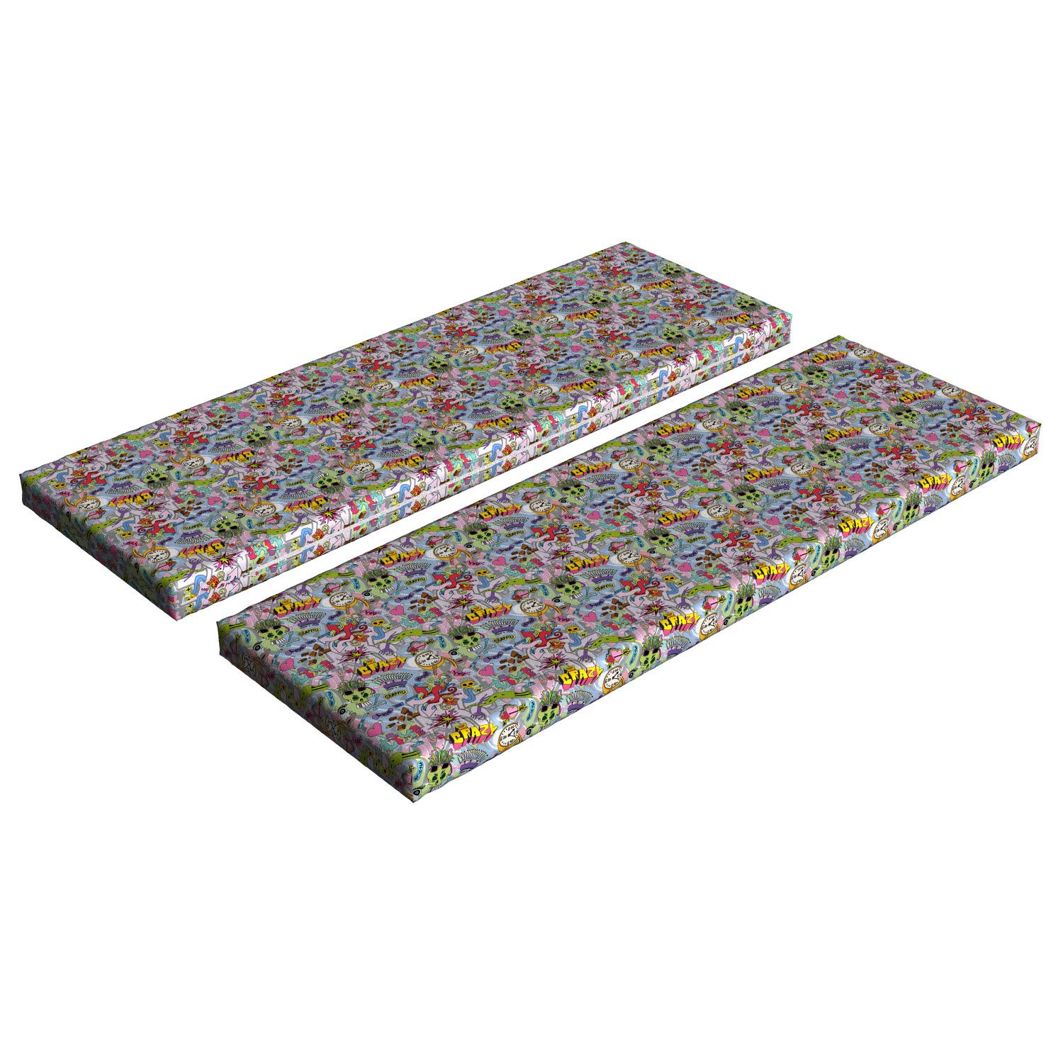 Ambesonne 2-Piece Hip-Hop Graffiti Art Bench Cushion Set - Colorful Skull Street Design, 45