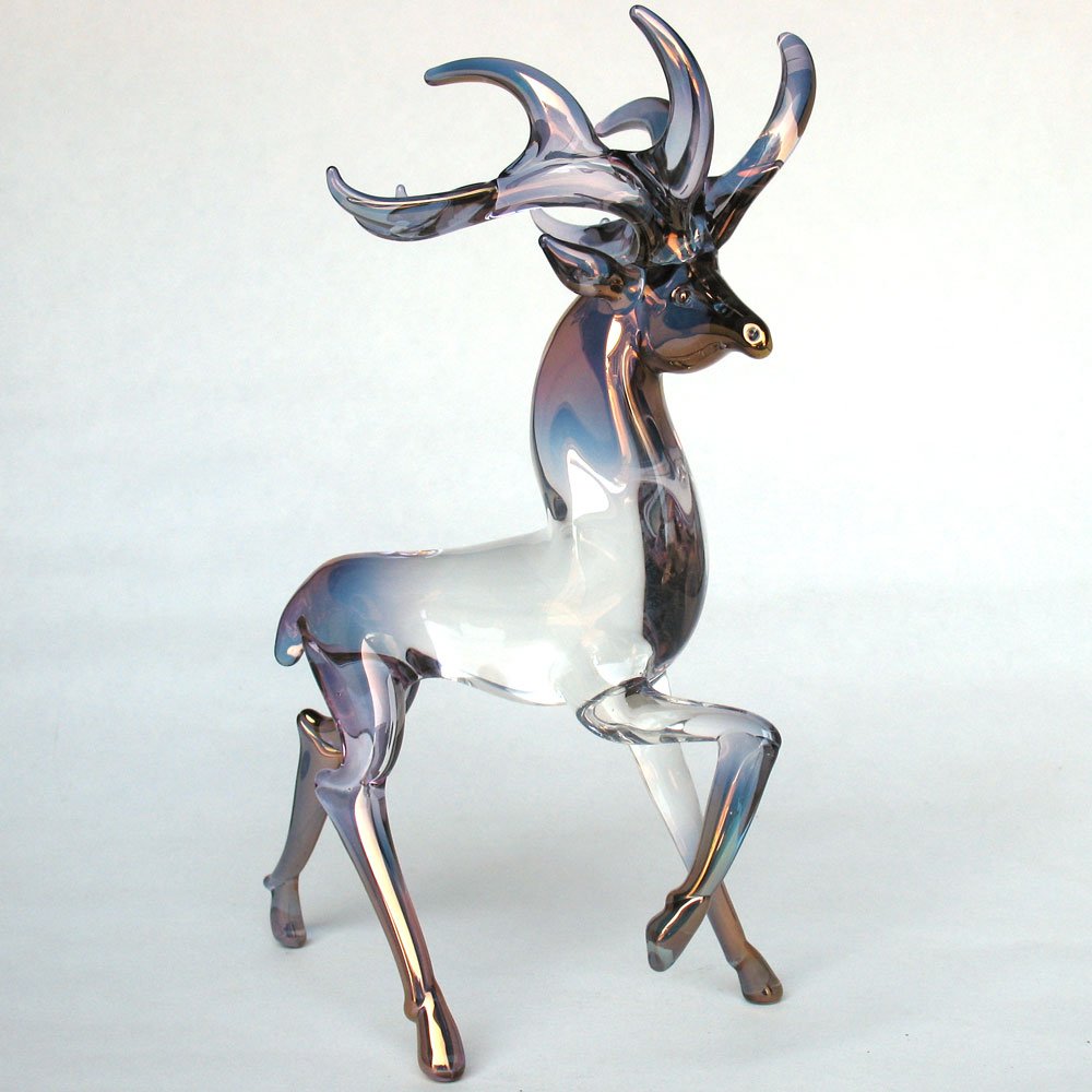 Hand Blown Glass Deer Figurine - Realistic Buck Statue for Home Decor, Christmas Ornament & Gift Idea - Perfect for Mantel, Shelf Display or Holiday Centerpiece