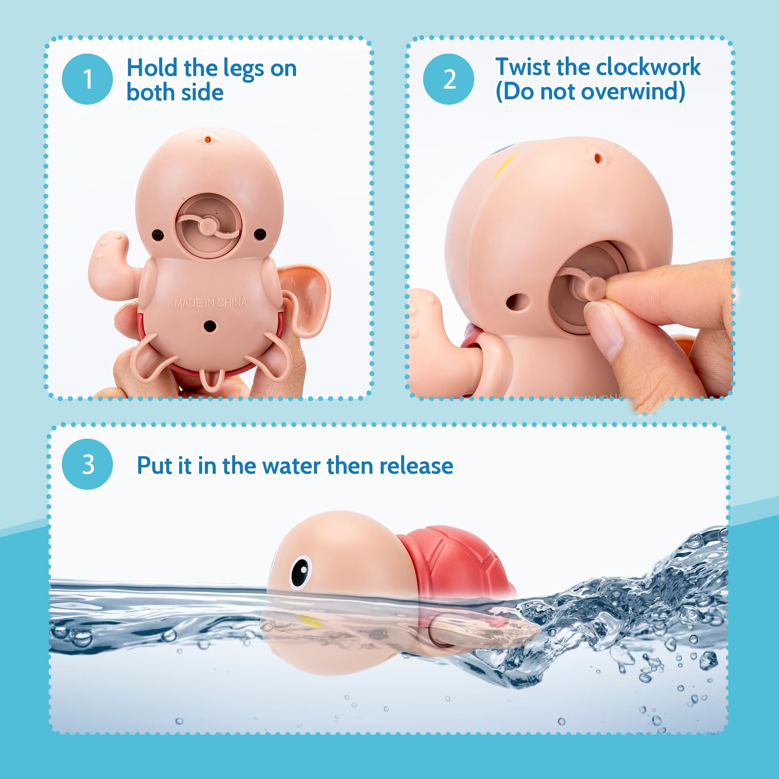 3 Pack Cute Turtle Bath Toys for Toddlers 1-3 - Fun Water Play for Boys & Girls