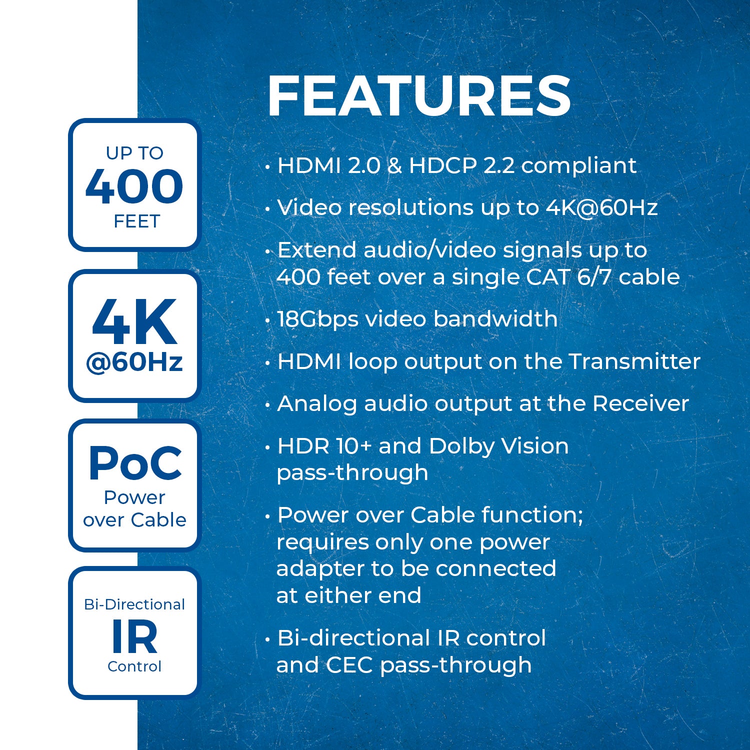 4K HDBaseT HDMI Extender with Loop - 400ft UHD Transmission Over Cat6 Cable (EXB400R-K) - Perfect for Home Theater, Conference Rooms & Digital Signage