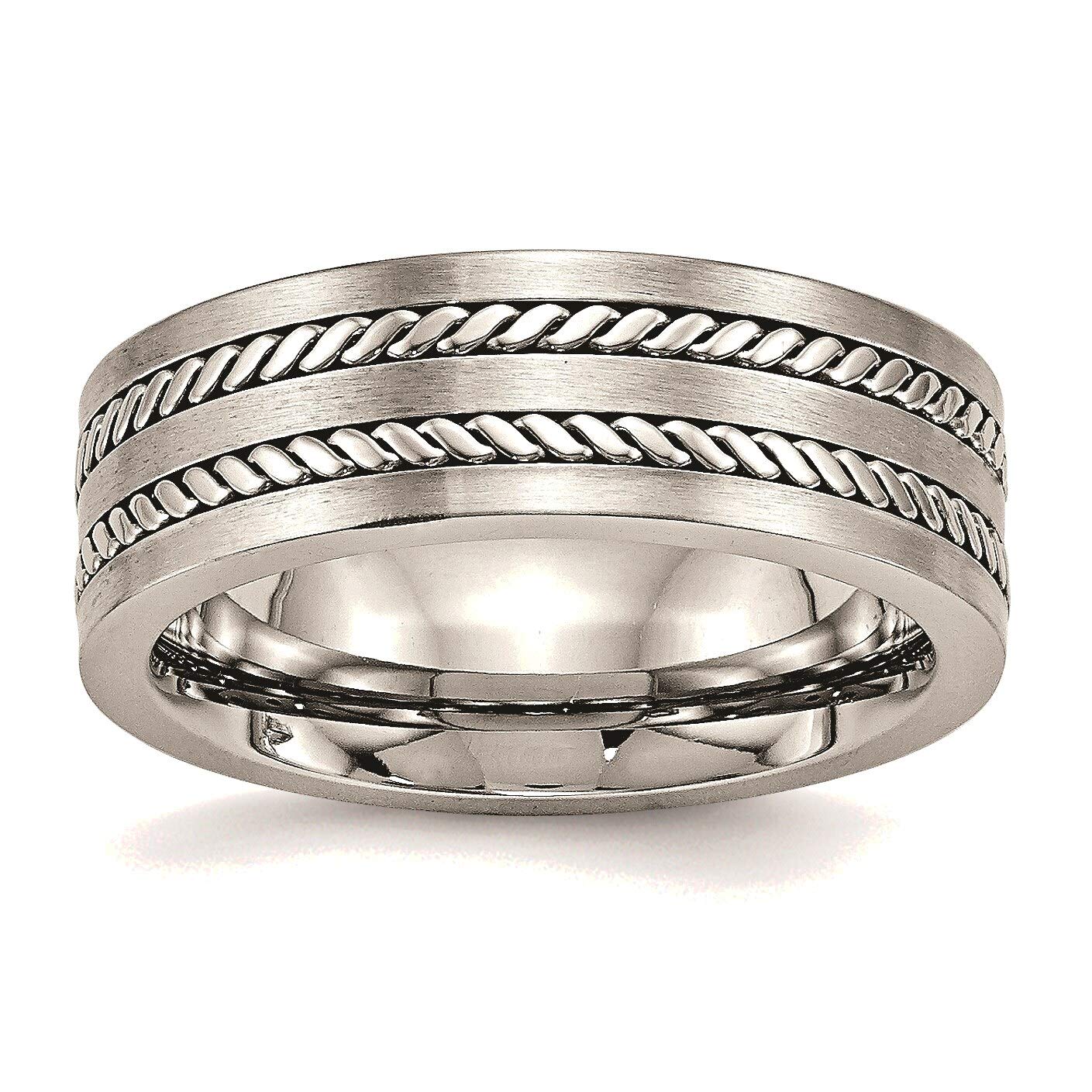 Bonyak Stainless Steel Twisted Band Ring - 7mm Brushed & Polished Finish - Size 12 - Durable Wedding Band, Anniversary Gift for Him/Her