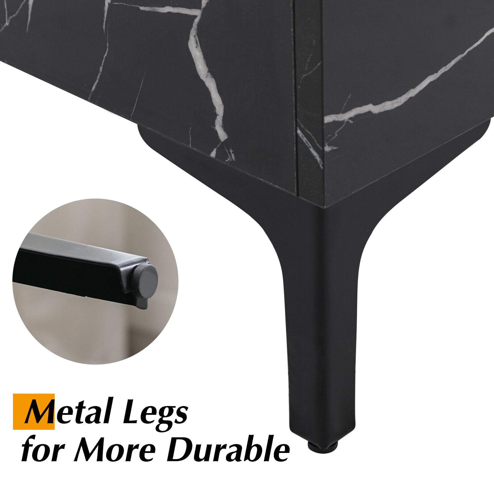 COSVALVE Lift Top Coffee Table with Hidden Storage, Marble Surface 2-Side Lift Tabletop - Modern Black Lift-Top Dining Table & Work Desk for Living Room, Home Office, Reception Area | Space-Saving Multi-Functional Furniture for Small Apartments & Studios