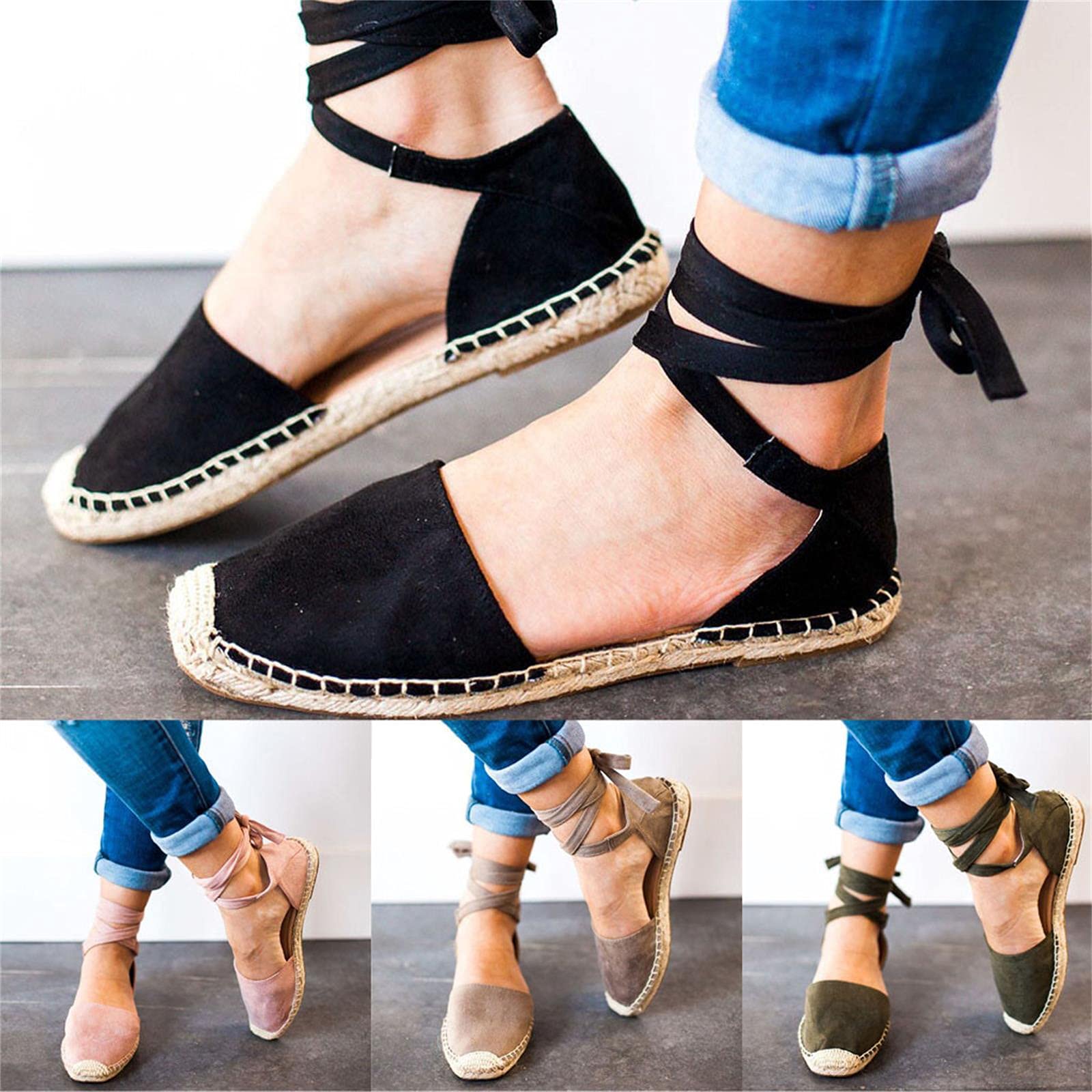 Eduavar Women's Summer Sandals 2023 - Comfortable Closed-Toe Lace-Up Flat Strap Sandals for Walking, Travel & Casual Outfits