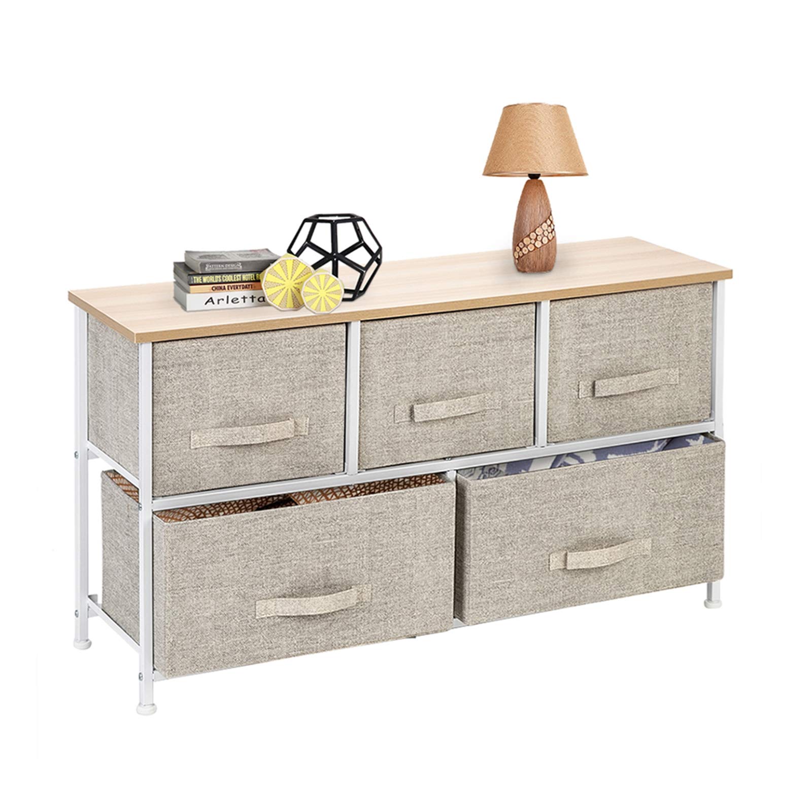 5-Drawer Dresser Organizer - Wide Storage Chest with Shelves for Bedroom & Living Room | Nightstand, Linen Cabinet, Accent Furniture - Perfect for Closet Organization, Bedside Storage & Home Decor
