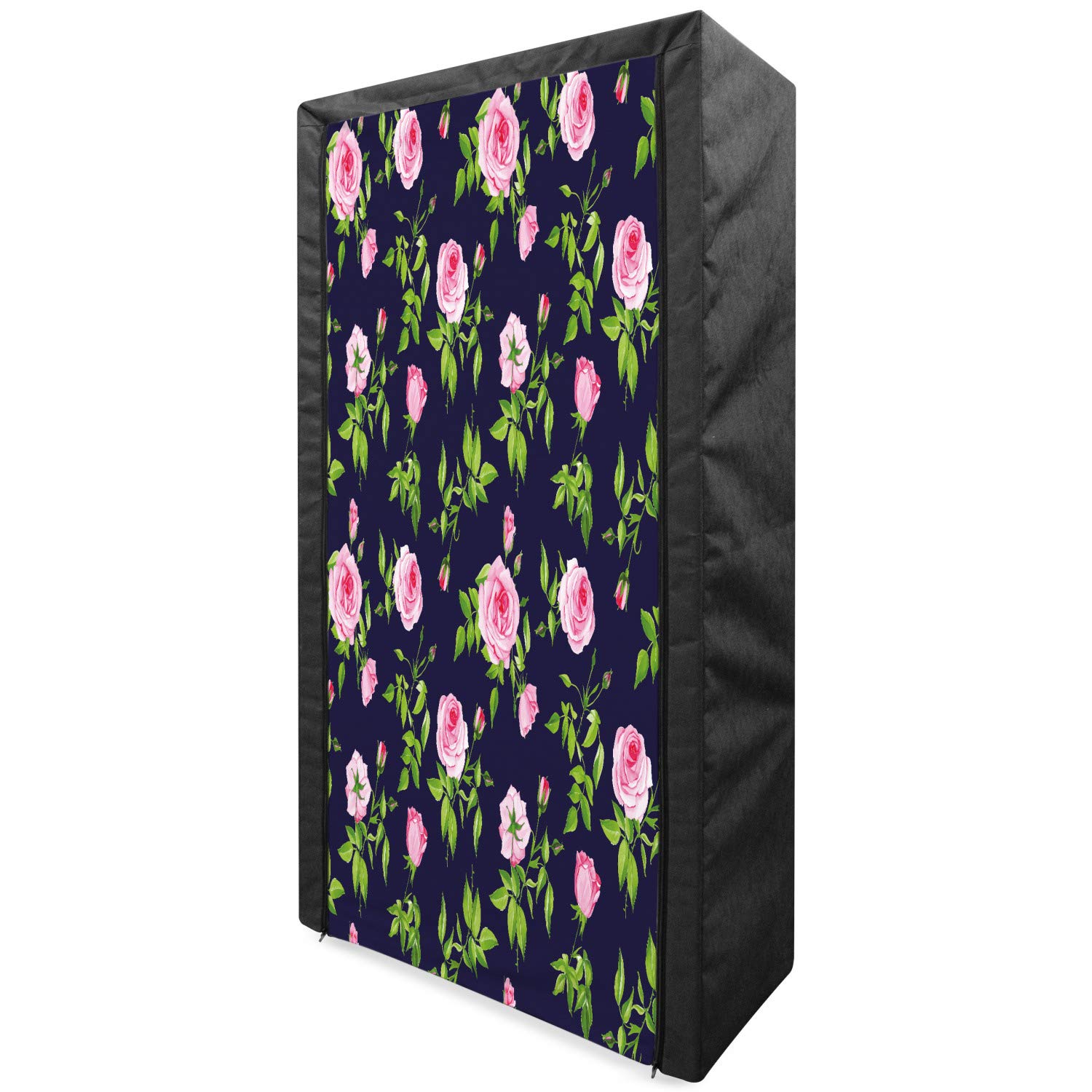 Vintage Roses Floral Fabric Wardrobe - Portable Clothing Organizer with Shelves, 33.5