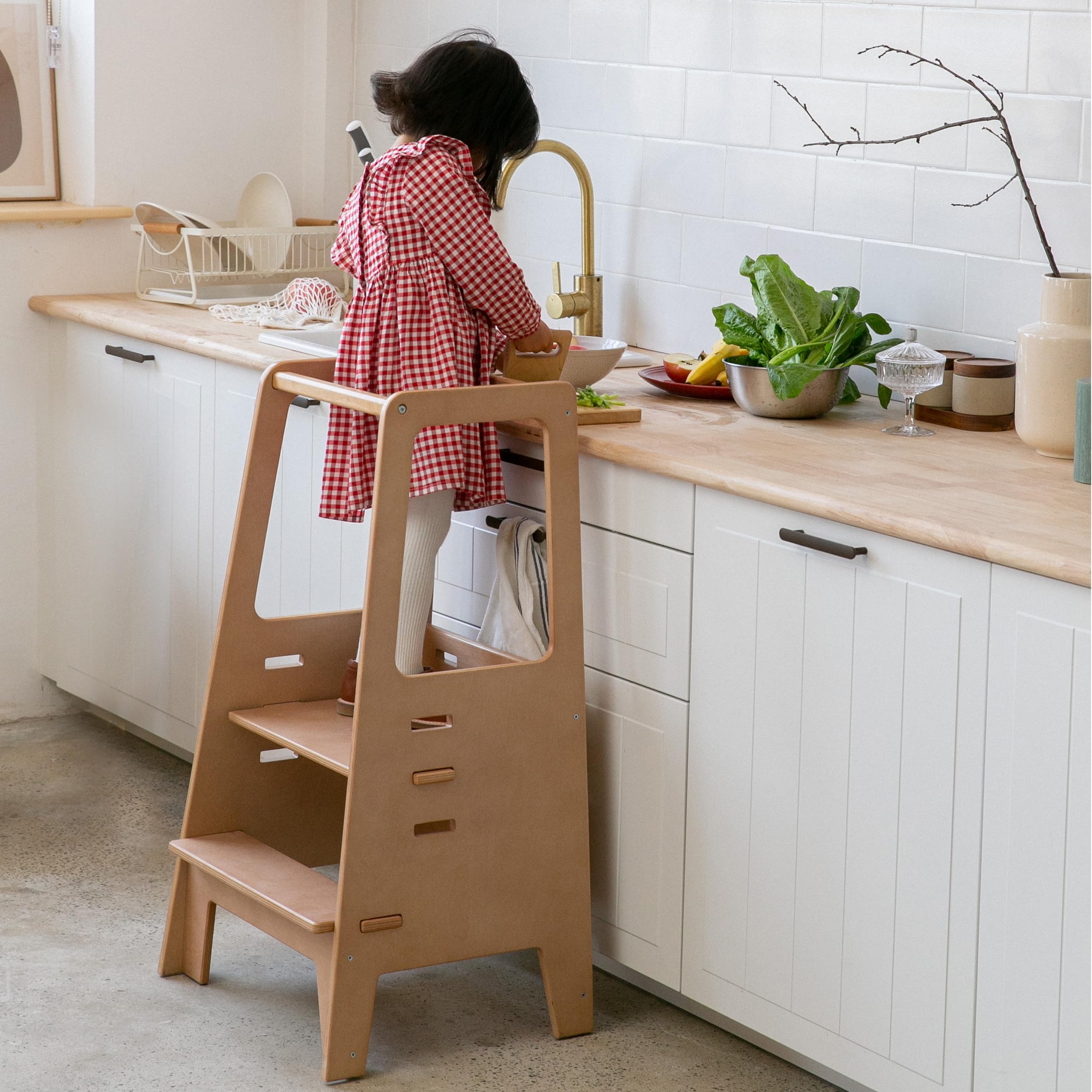 Best Adjustable Wooden Toddler Tower Stool for Kitchen - 2023 Contemporary Good Design Winner - Montessori Learning Step Stool for Kids - Perfect for Baking, Cooking & Countertop Activities