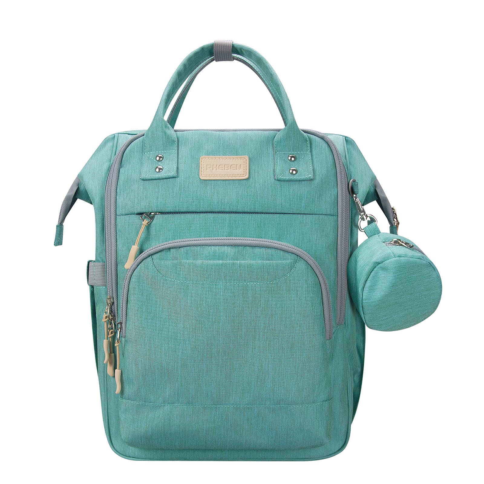 **PHEBEN Large Waterproof Diaper Backpack - Multifunctional Maternity & Baby Changing Bag with Stroller Straps & Pacifier Case - Unisex Travel Backpack for Parents (Green) | Perfect for Daycare, Travel & On-the-Go Families**