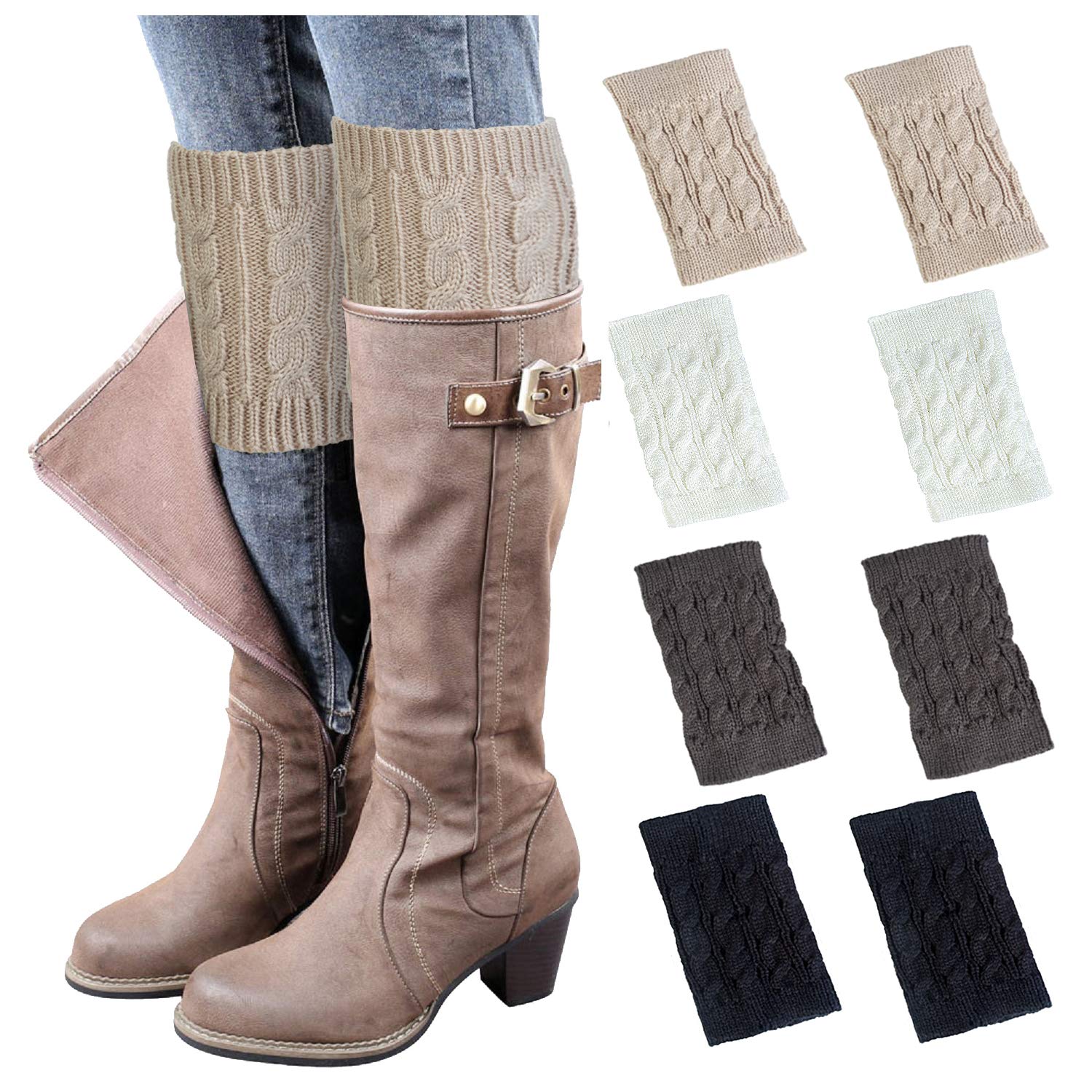 Loritta Women's Boot Socks - 4 Pairs Warm Knitted Boot Cuffs for Winter